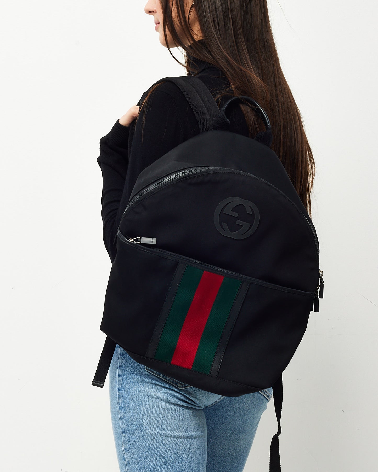 Gucci Black Techno Canvas Web Parana GG Logo Backpack