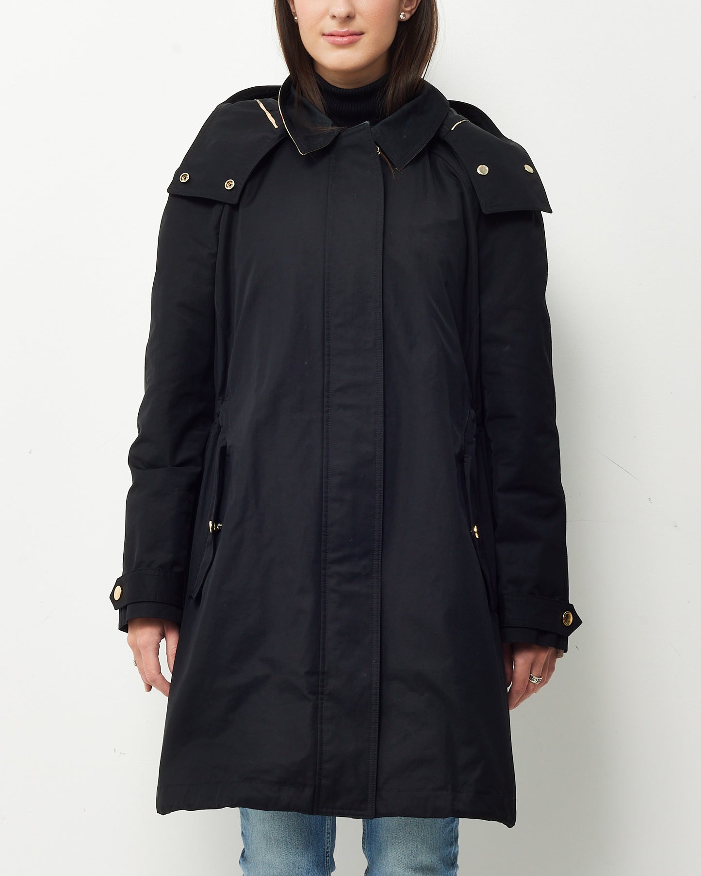 Burberry Black Fabric and Padded Lining Cinched Waist Hooded Coat - US 12