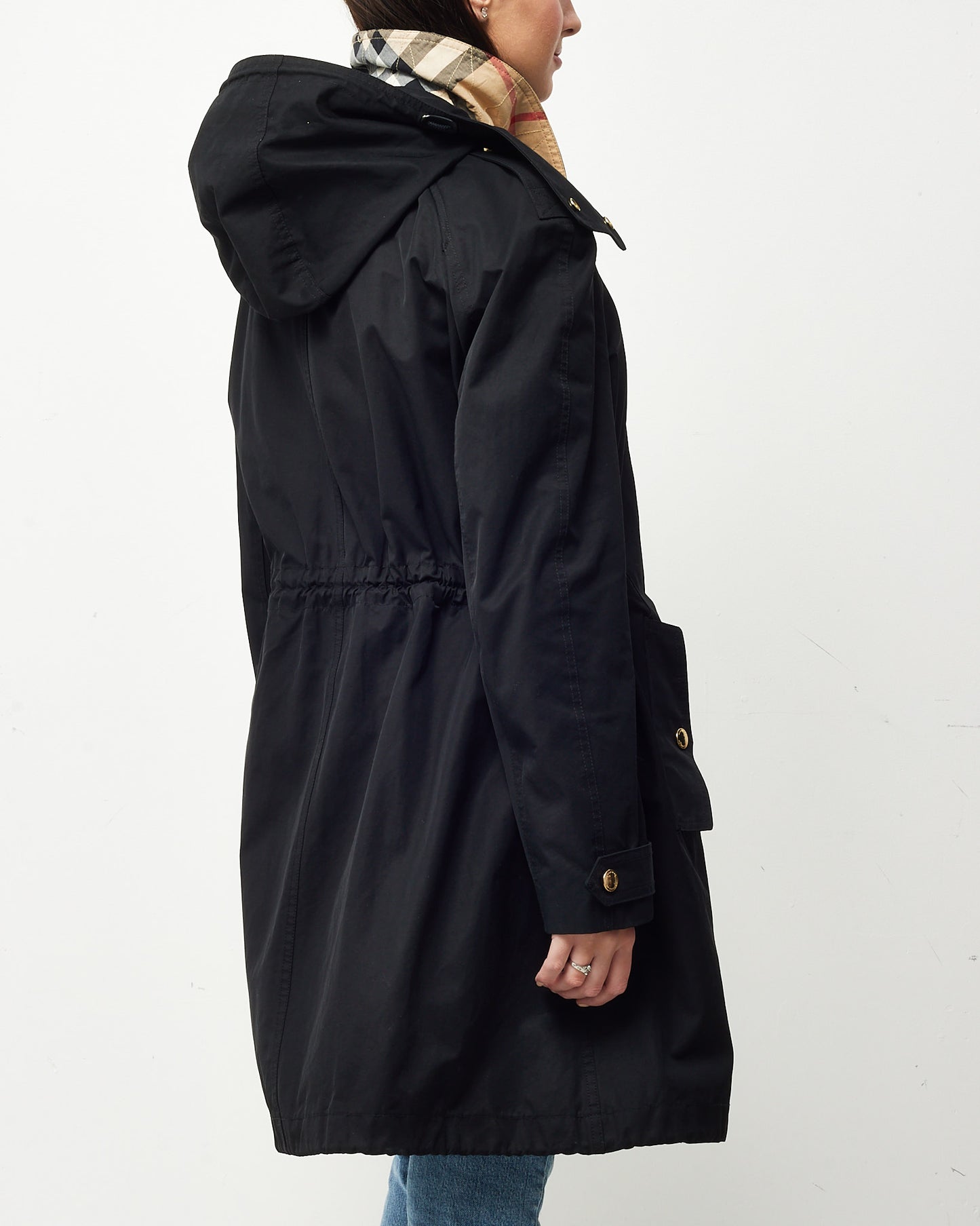 Burberry Black Fabric and Padded Lining Cinched Waist Hooded Coat - US 12