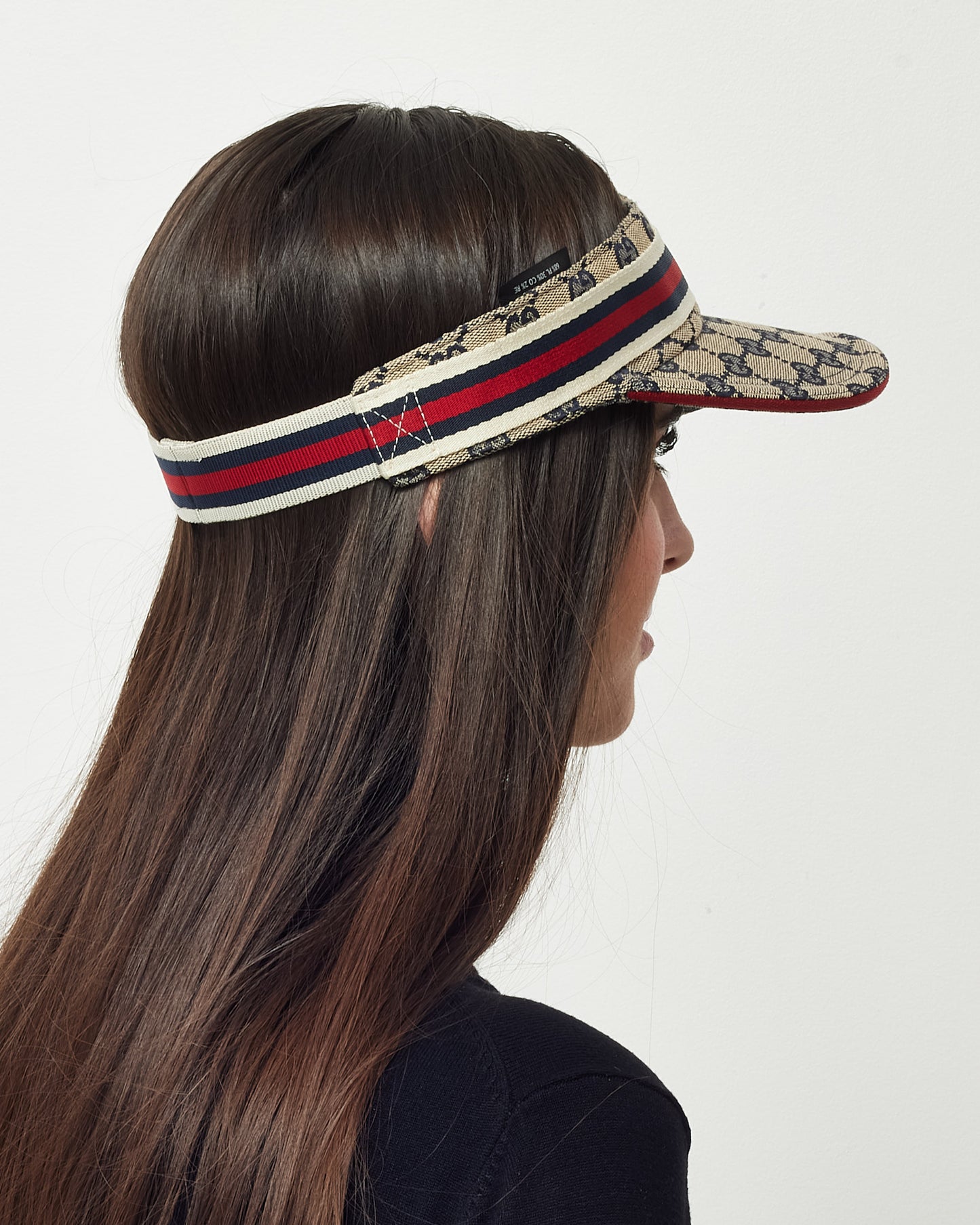 Gucci Beige and Navy GG Monogram Canvas Red and Navy Web Sherry Line Visor - L