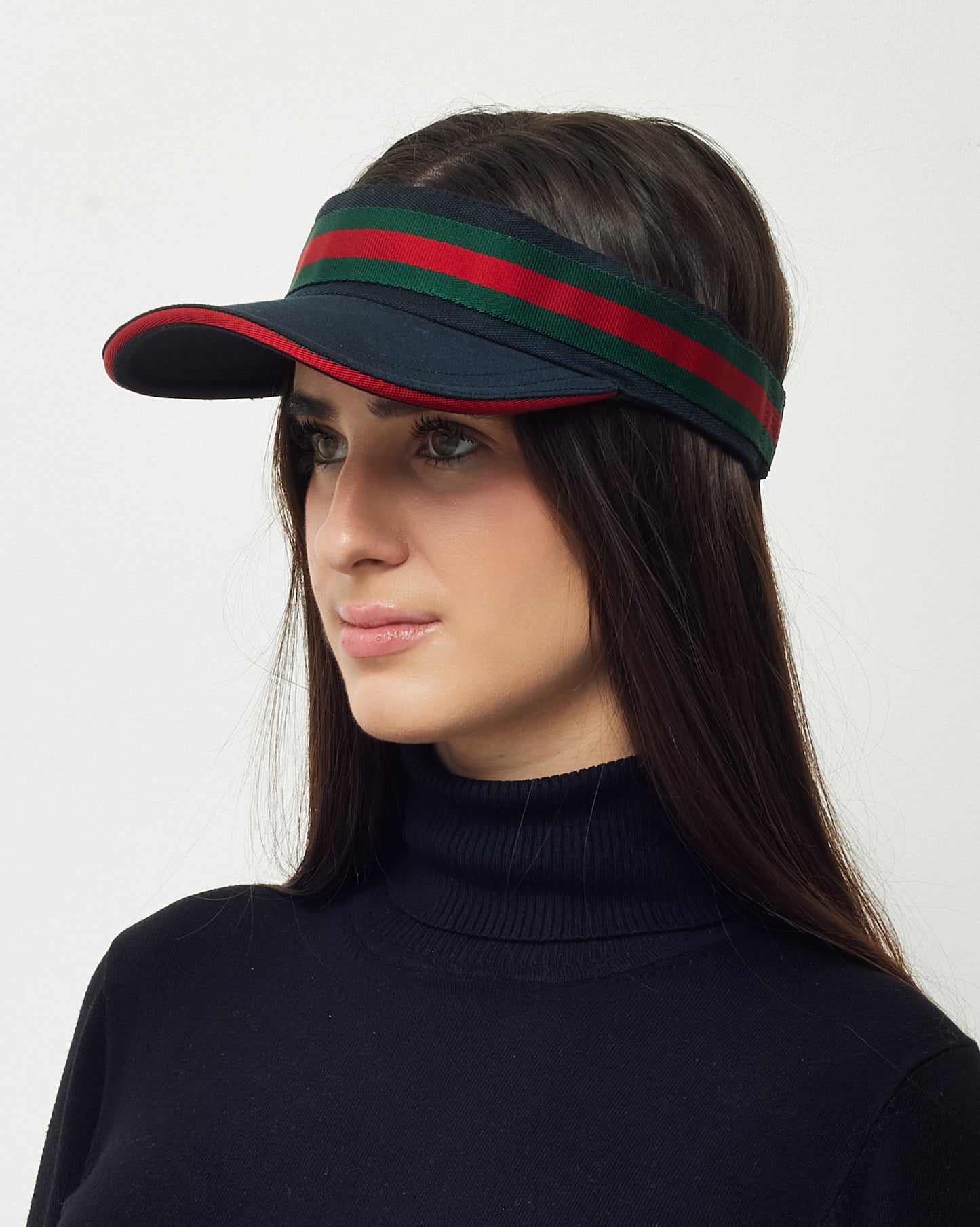 Gucci Black Canvas Web Sherry Line Visor - M