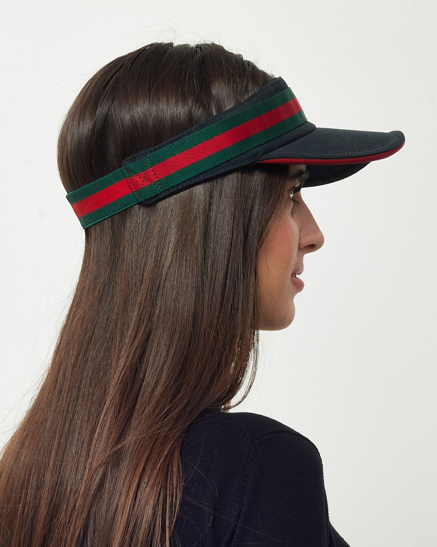 Gucci Black Canvas Web Sherry Line Visor - M