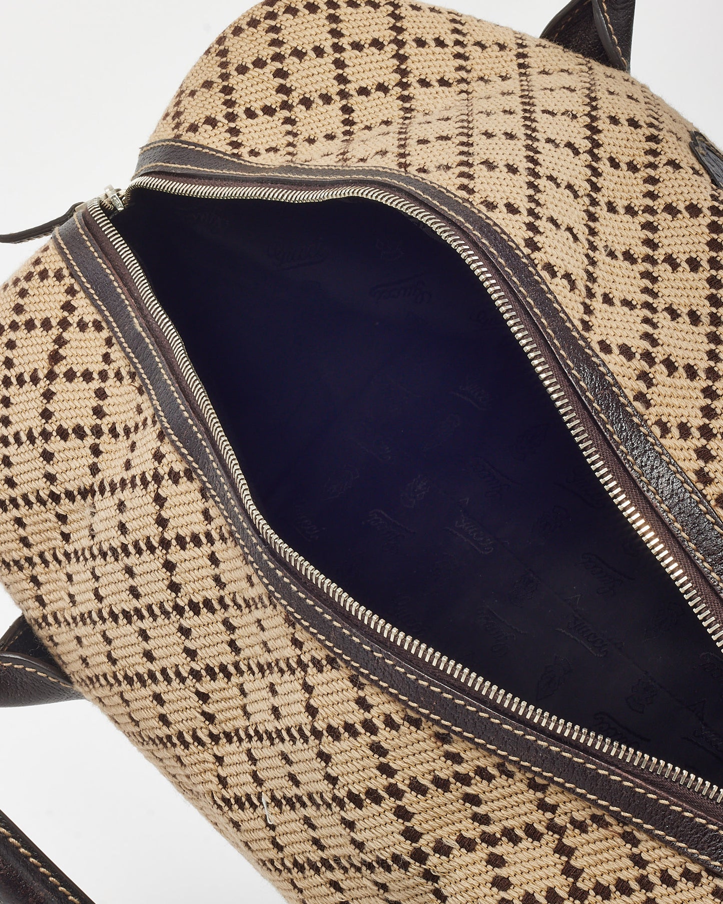 Gucci Beige Jacquard Diamante Canvas Logo Hysteria Large Boston Bag