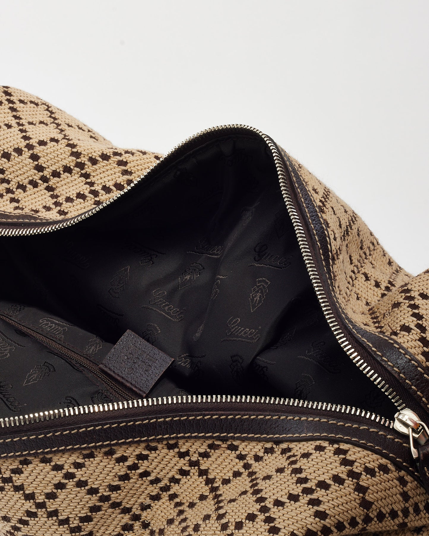 Gucci Beige Jacquard Diamante Canvas Logo Hysteria Large Boston Bag