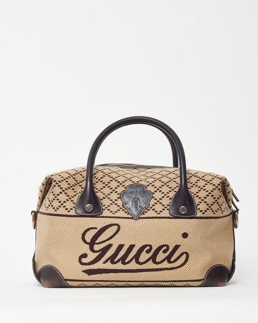 Gucci Beige Jacquard Diamante Canvas Logo Hysteria Large Boston Bag