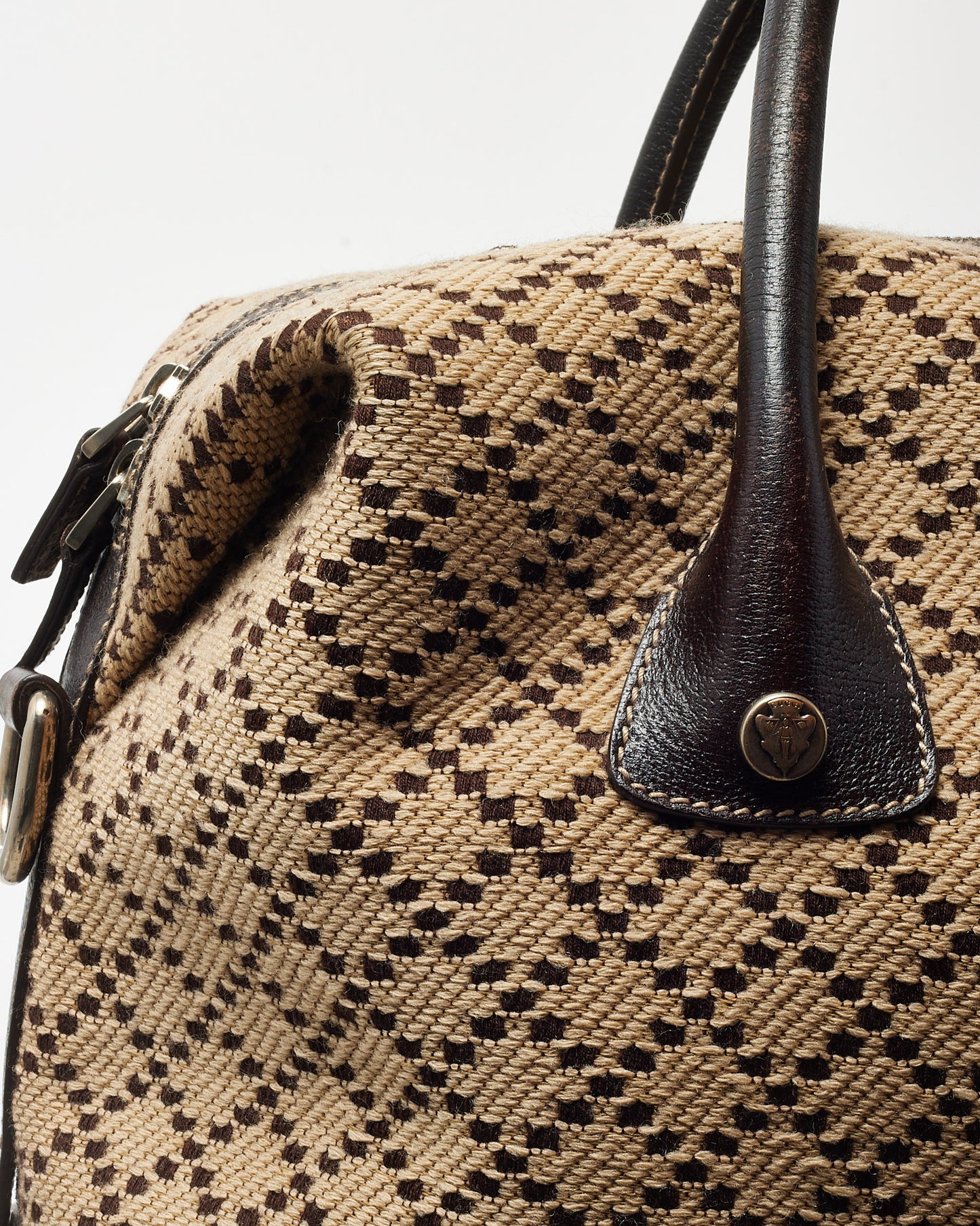 Gucci Beige Jacquard Diamante Canvas Logo Hysteria Large Boston Bag