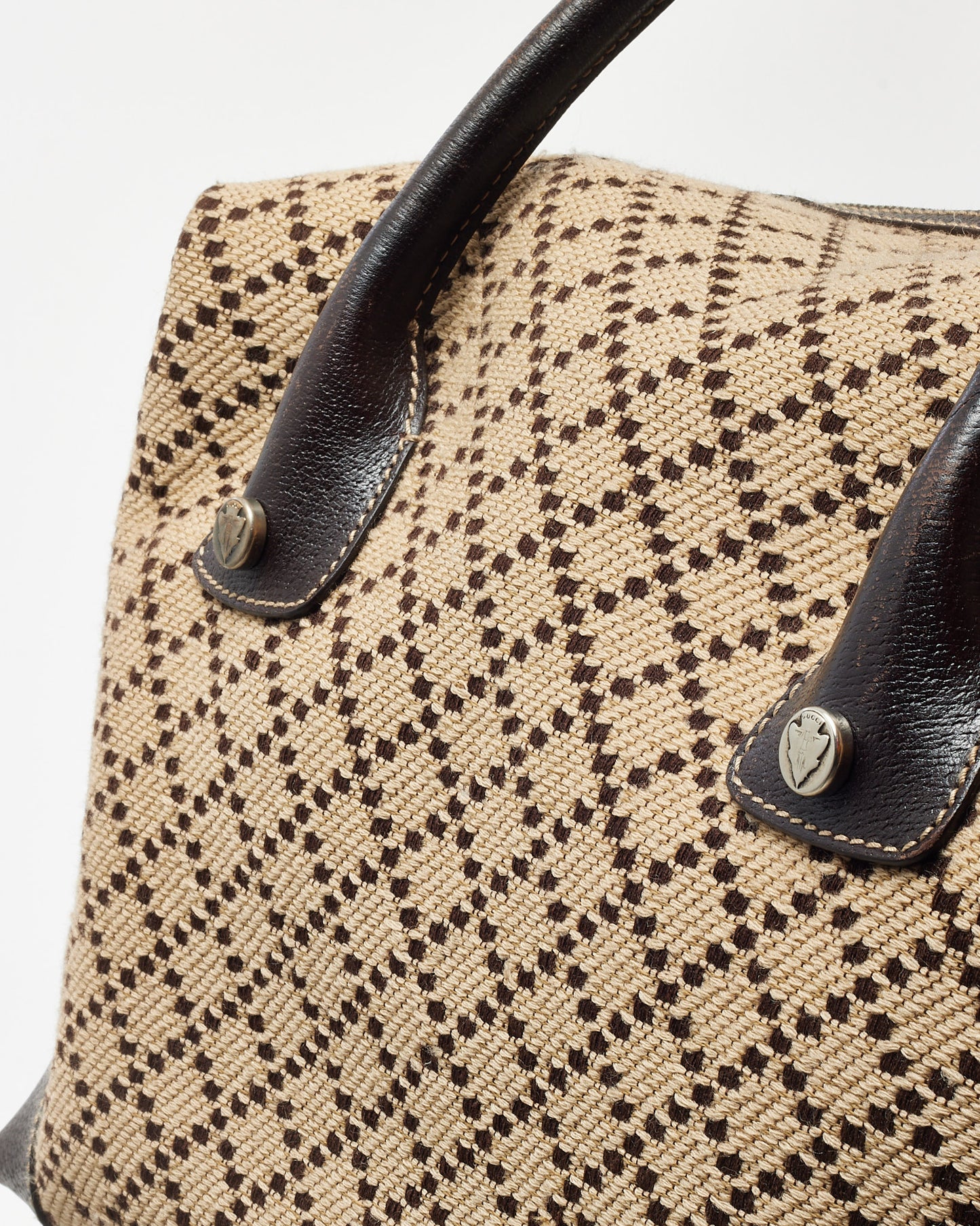 Gucci Beige Jacquard Diamante Canvas Logo Hysteria Large Boston Bag