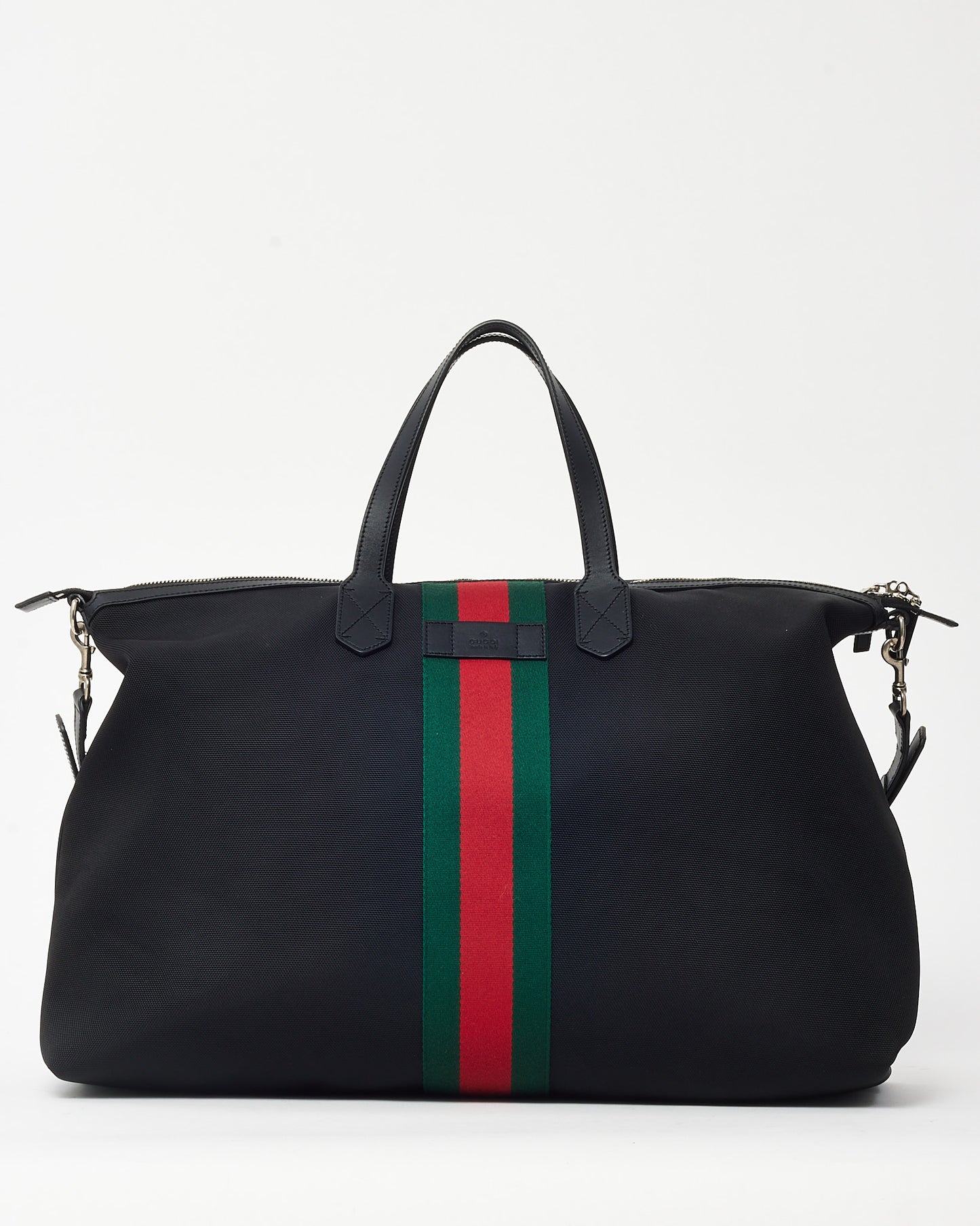 Gucci Black Web Techno Canvas Dome Duffle Bag with Strap