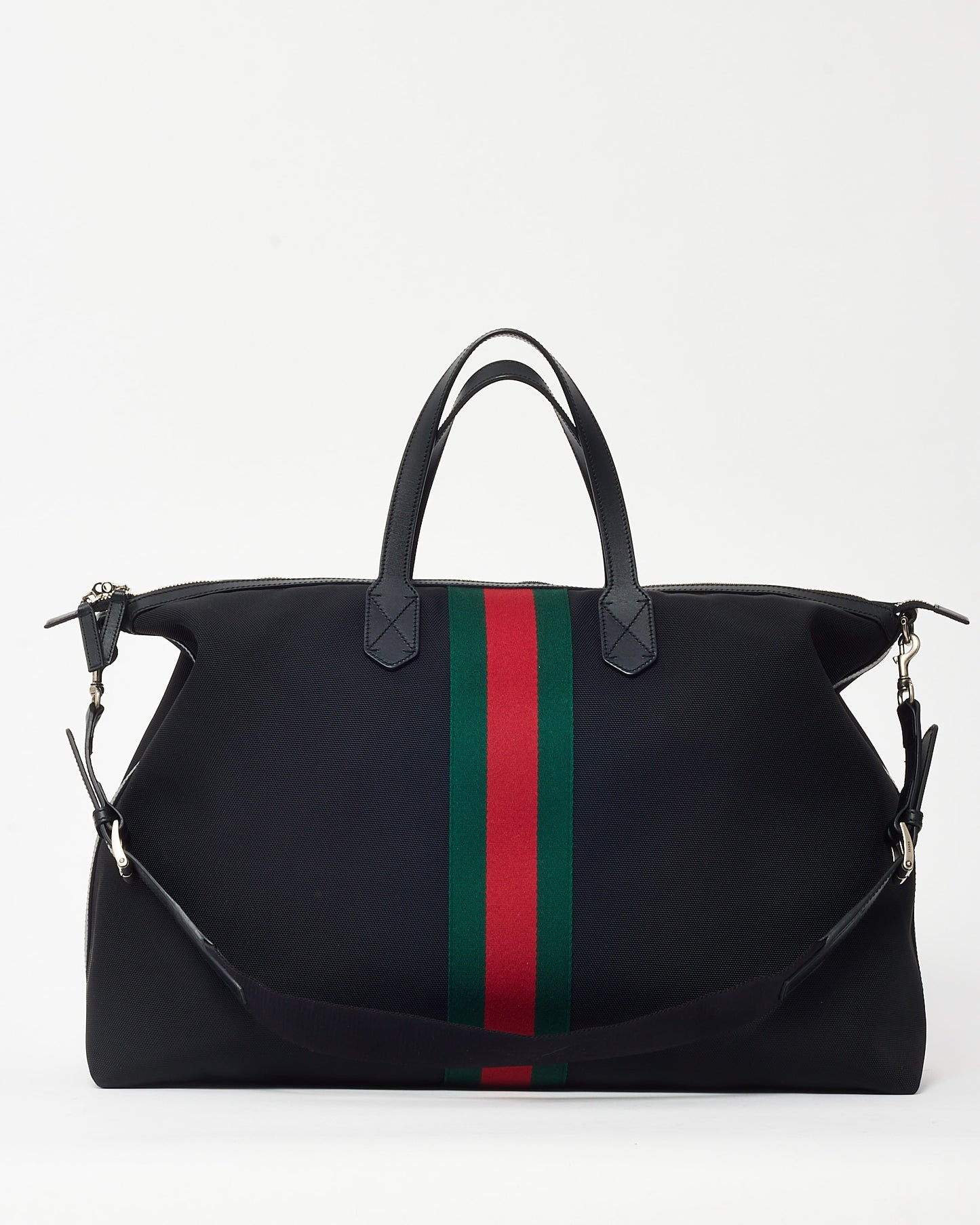 Gucci Black Web Techno Canvas Dome Duffle Bag with Strap