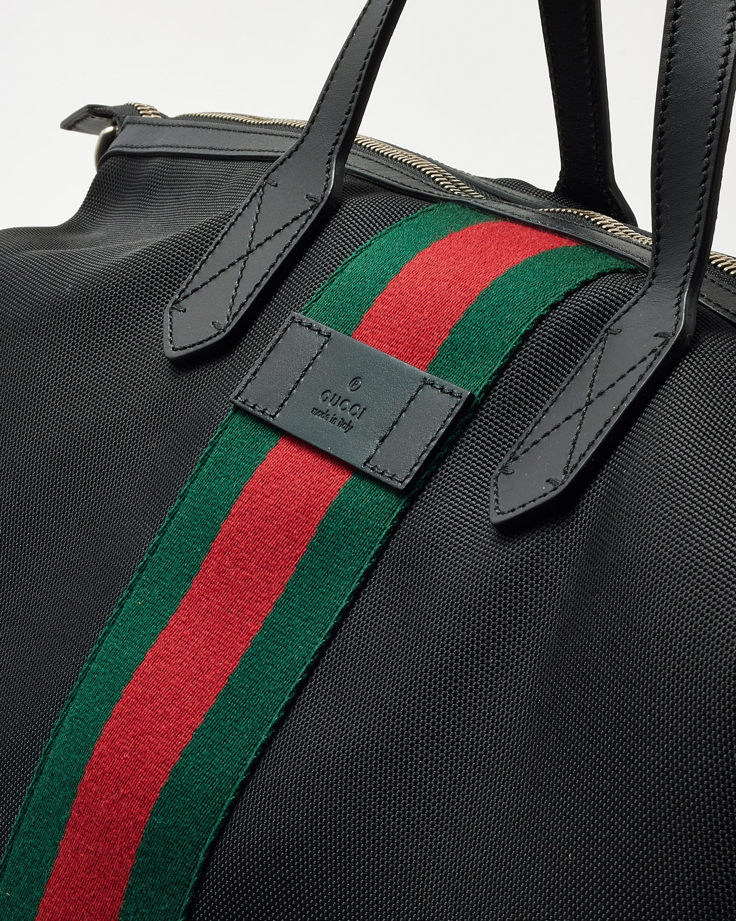 Gucci Black Web Techno Canvas Dome Duffle Bag with Strap
