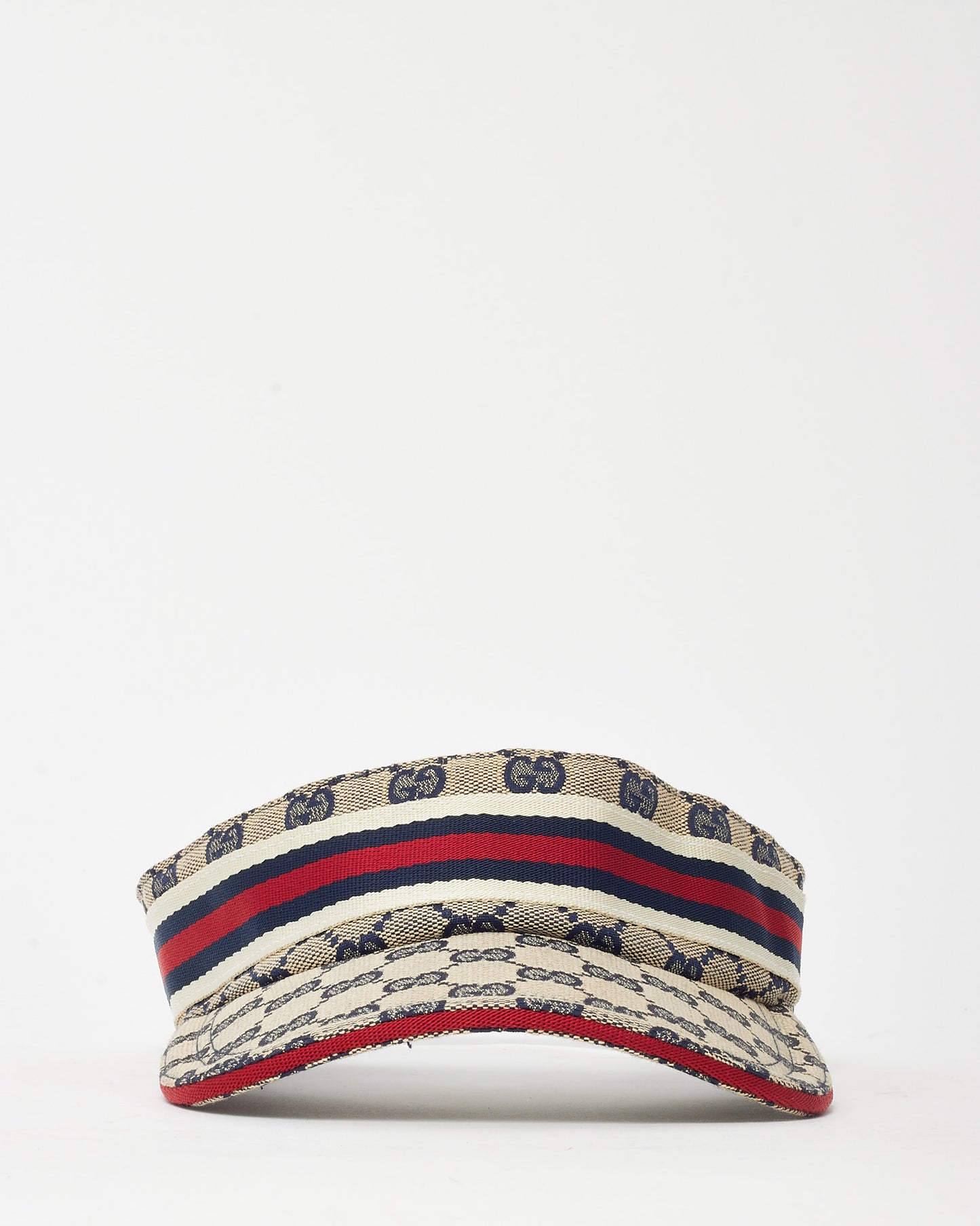 Gucci Beige and Navy GG Monogram Canvas Red and Navy Web Sherry Line Visor - L