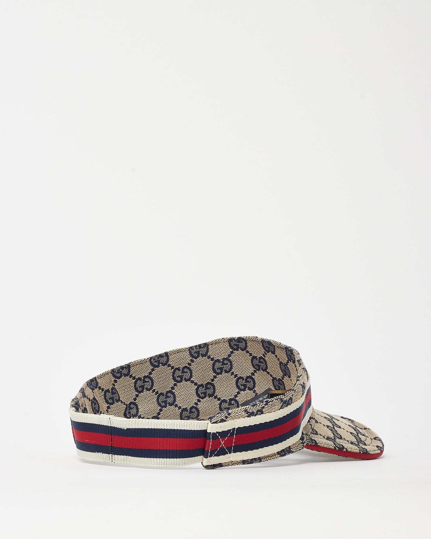 Gucci Beige and Navy GG Monogram Canvas Red and Navy Web Sherry Line Visor - L