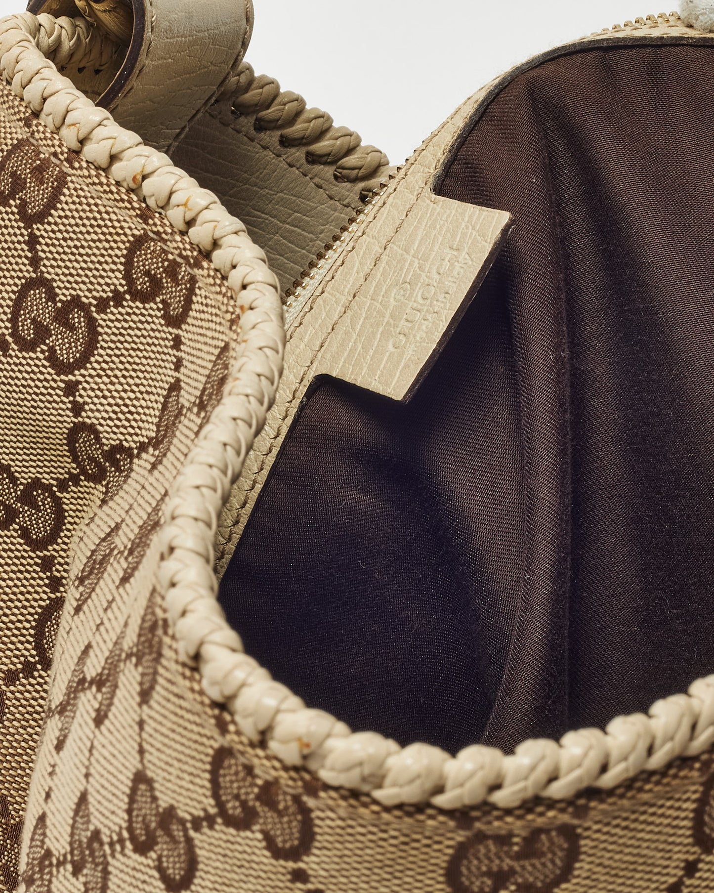 Gucci Beige and Brown GG Monogram Canvas White Leather Horsebit Hobo Shoulder Bag