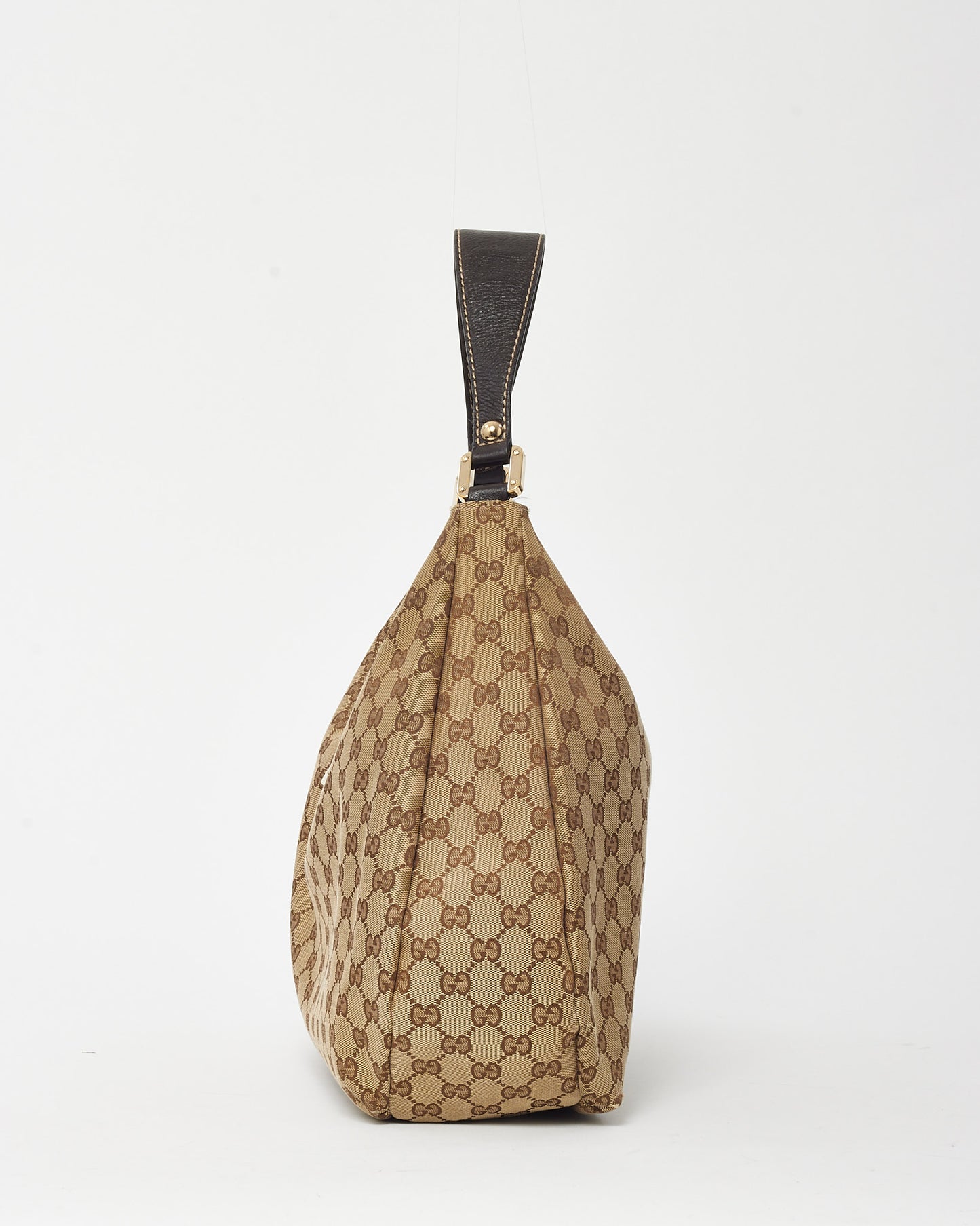 Gucci Beige and Brown GG Monogram Canvas New Ladies Web Large Hobo Bag