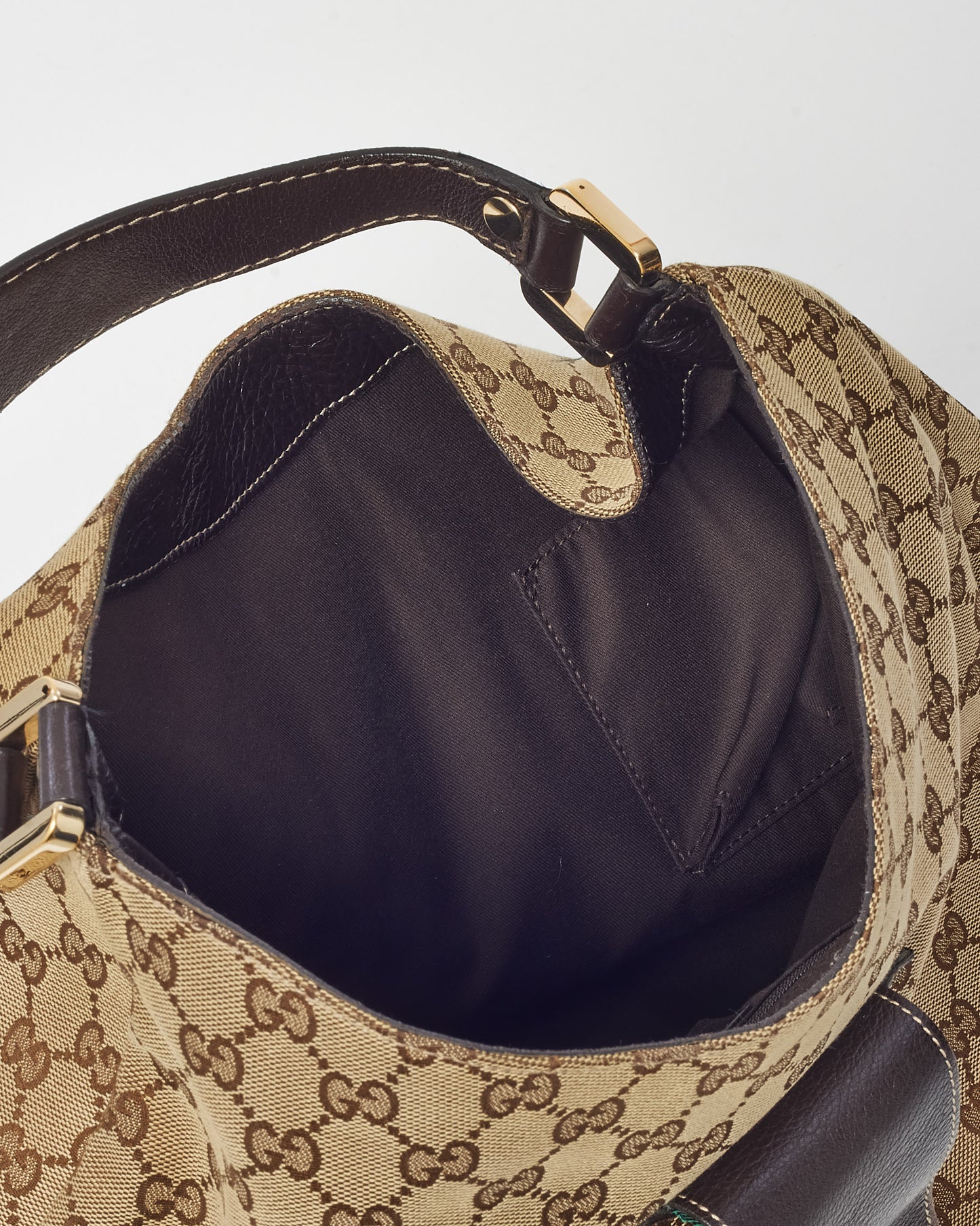 Gucci Beige and Brown GG Monogram Canvas New Ladies Web Large Hobo Bag