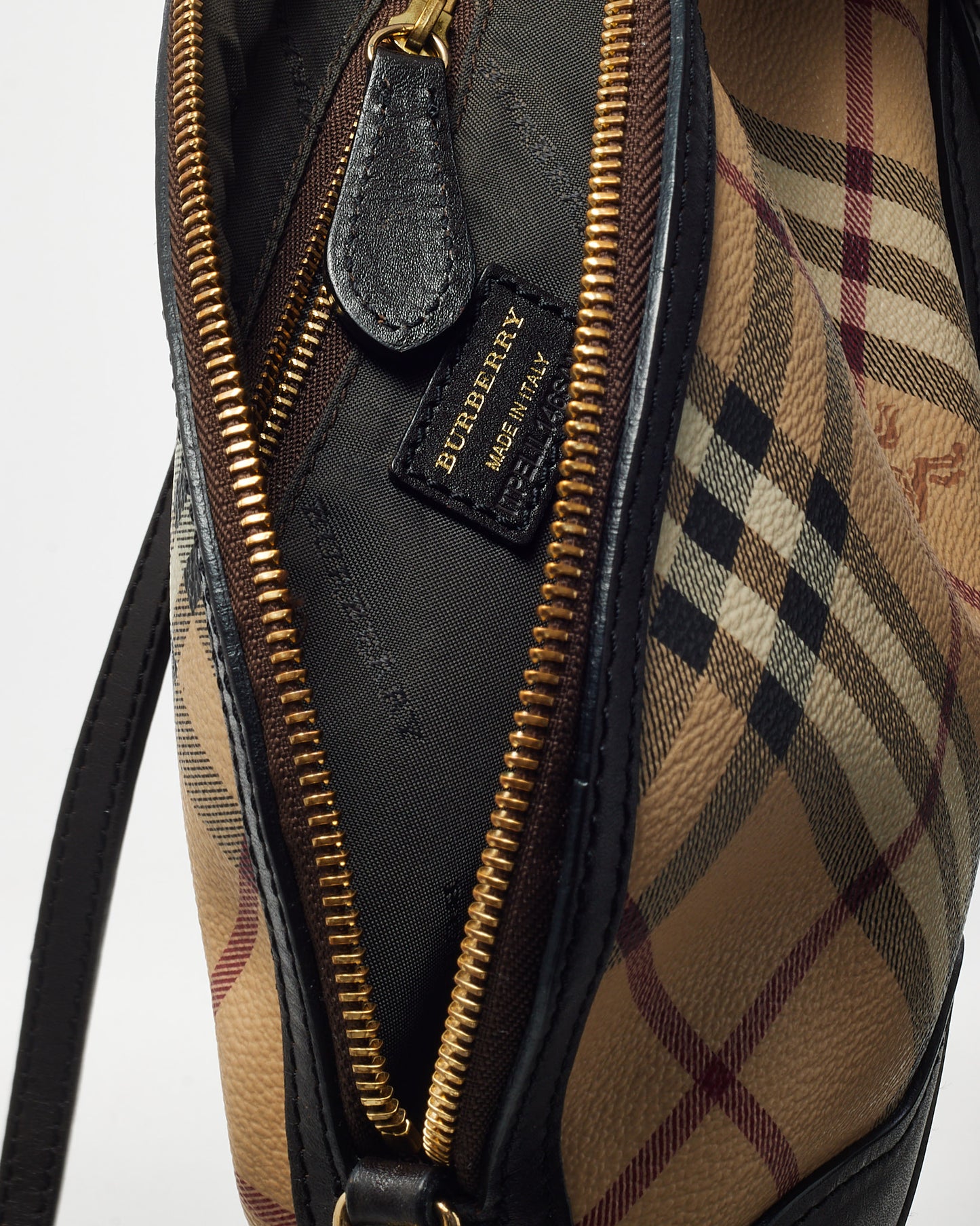 Burberry Brown Leather and Haymarket Check Coated Canvas Orchard Crossbody Bag