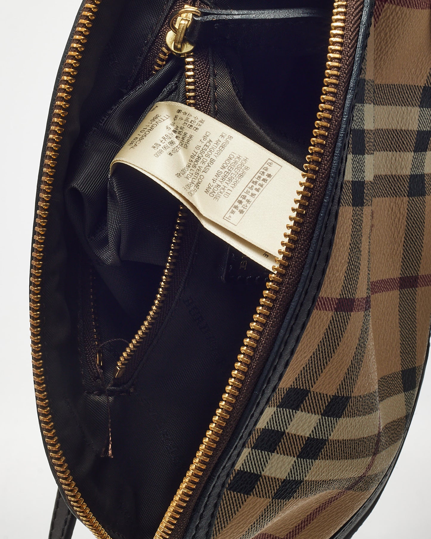 Burberry Brown Leather and Haymarket Check Coated Canvas Orchard Crossbody Bag