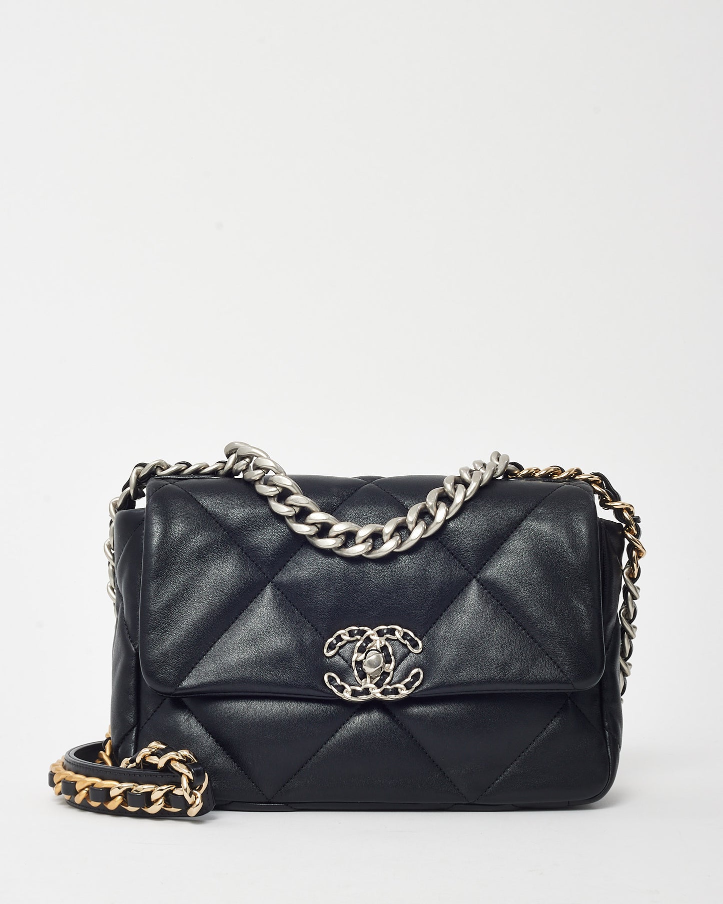 Chanel Black Quilted Lambskin Leather Small 19 SHW Bag