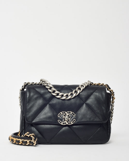 Chanel Black Quilted Lambskin Leather Small 19 SHW Bag