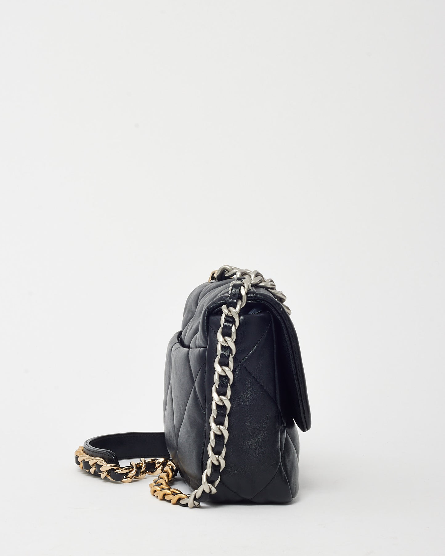 Chanel Black Quilted Lambskin Leather Small 19 SHW Bag