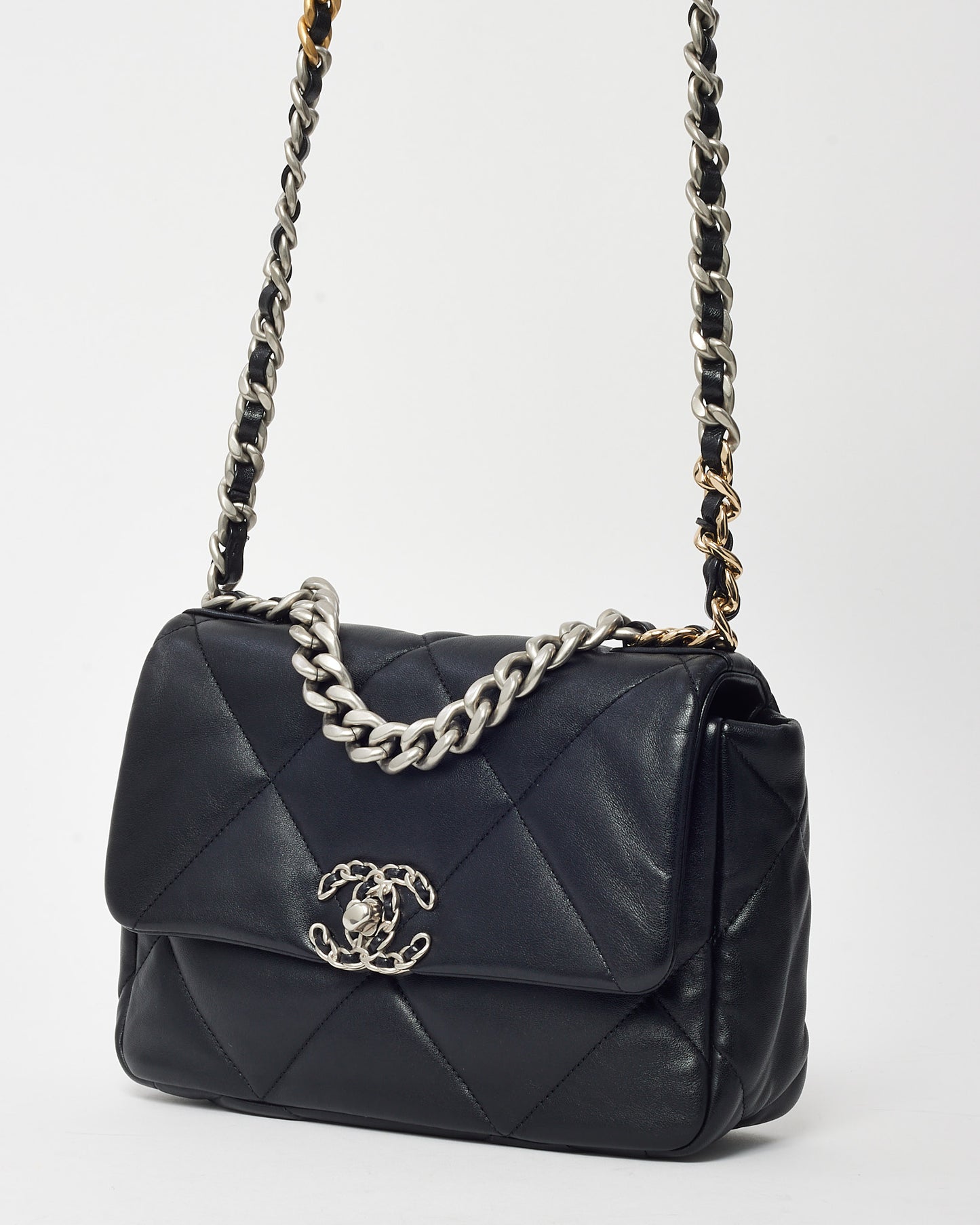 Chanel Black Quilted Lambskin Leather Small 19 SHW Bag