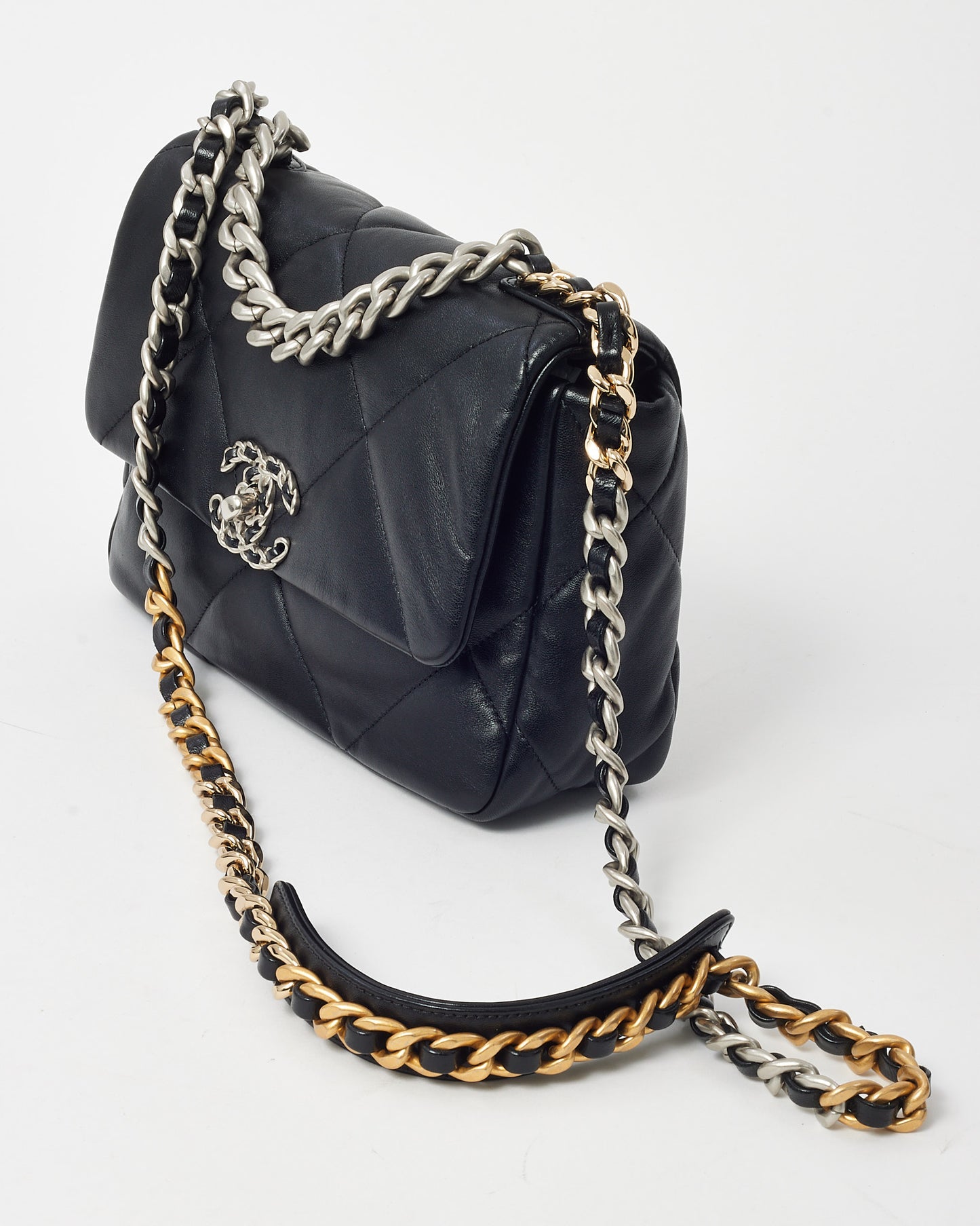 Chanel Black Quilted Lambskin Leather Small 19 SHW Bag