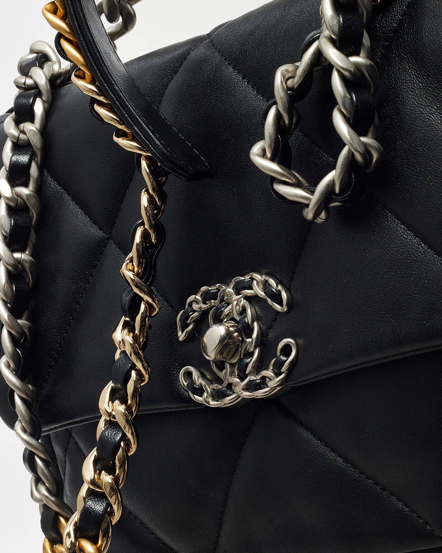 Chanel Black Quilted Lambskin Leather Small 19 SHW Bag