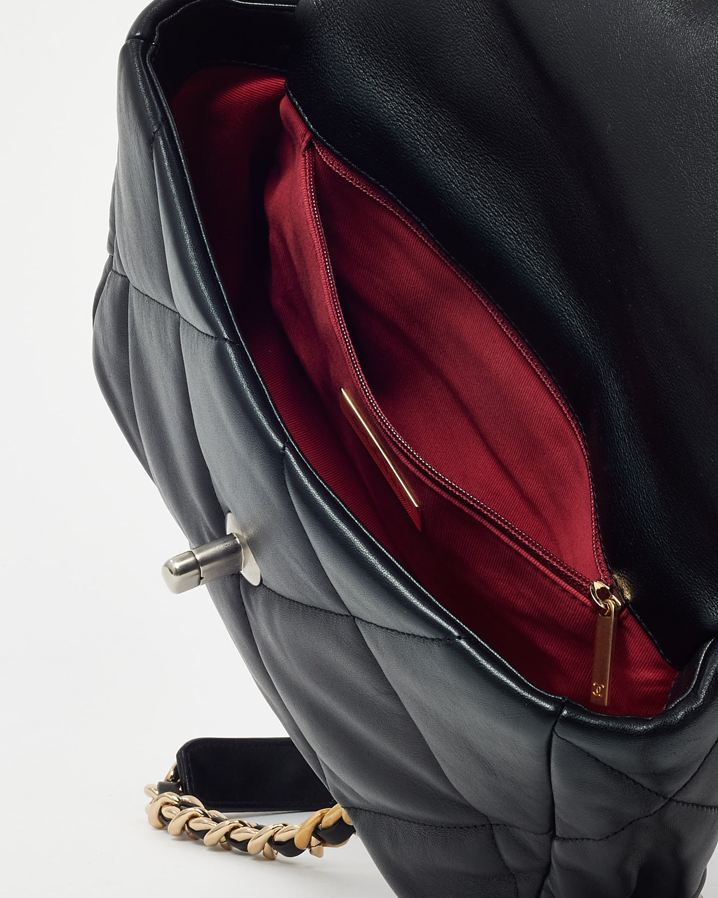 Chanel Black Quilted Lambskin Leather Small 19 SHW Bag