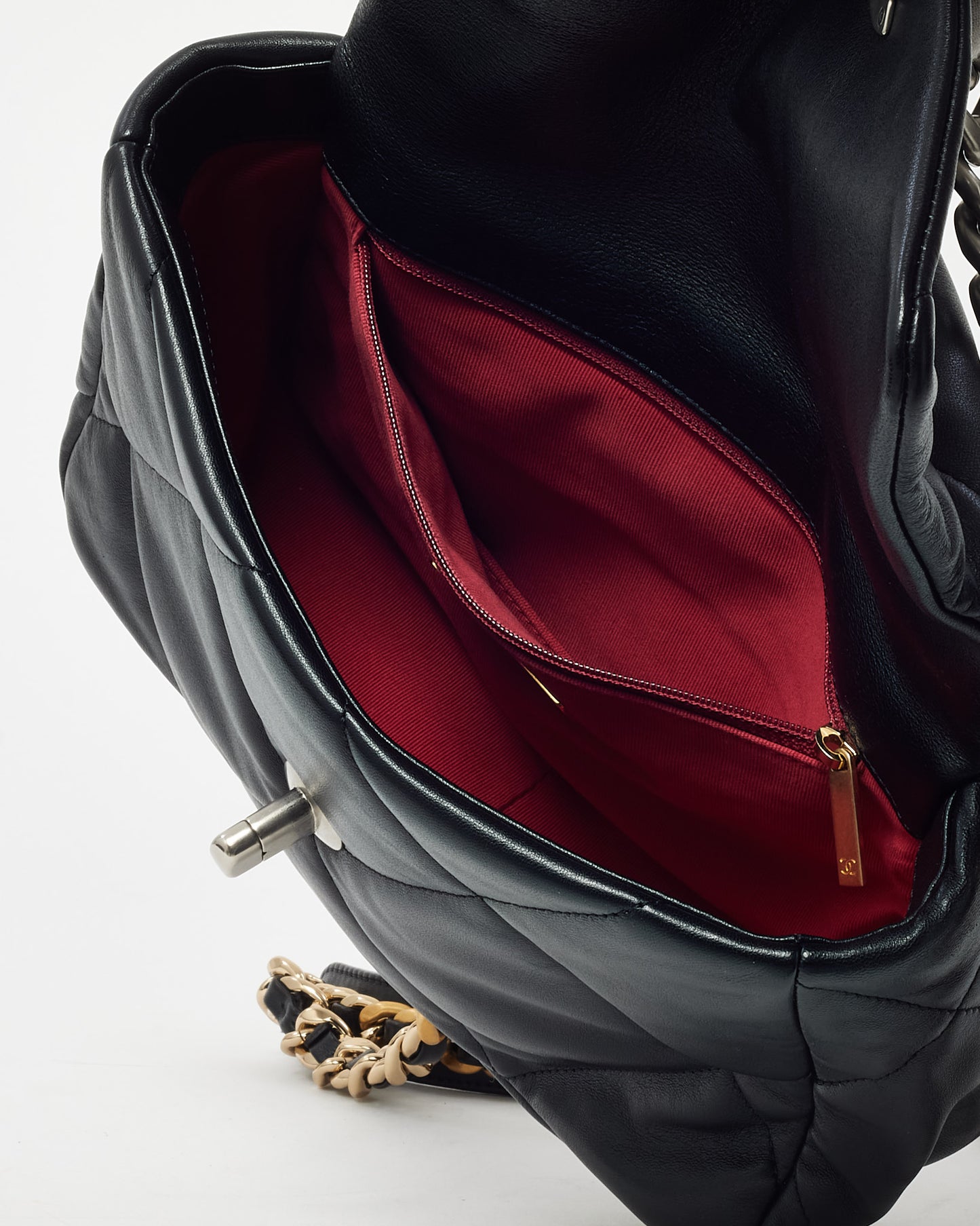 Chanel Black Quilted Lambskin Leather Small 19 SHW Bag