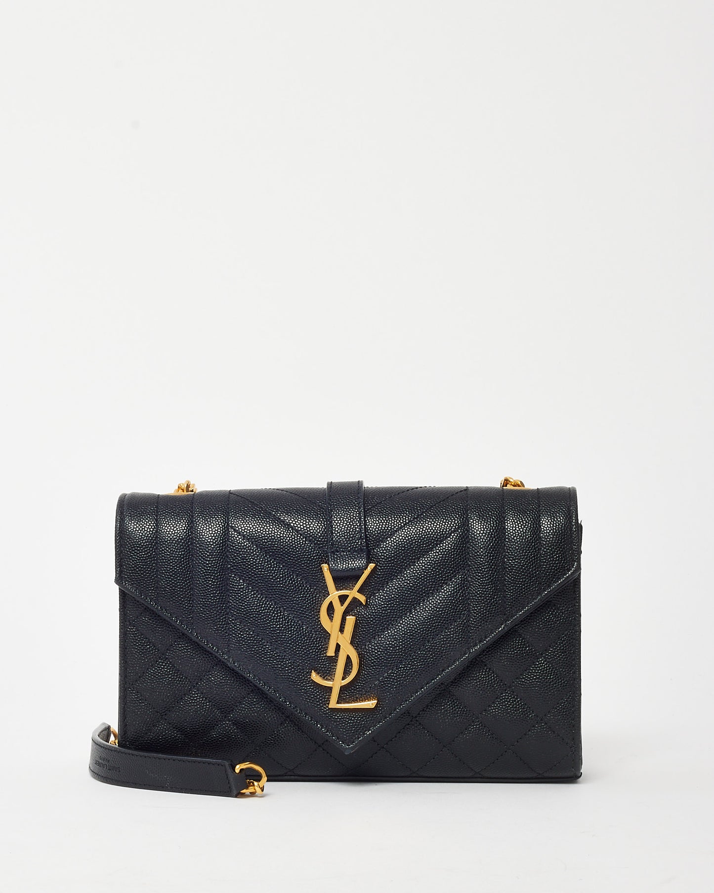 Saint Laurent Black Quilted Grain de Poudre YSL Small Envelope Bag GHW