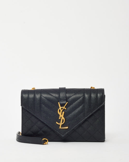 Saint Laurent Black Quilted Grain de Poudre YSL Small Envelope Bag GHW