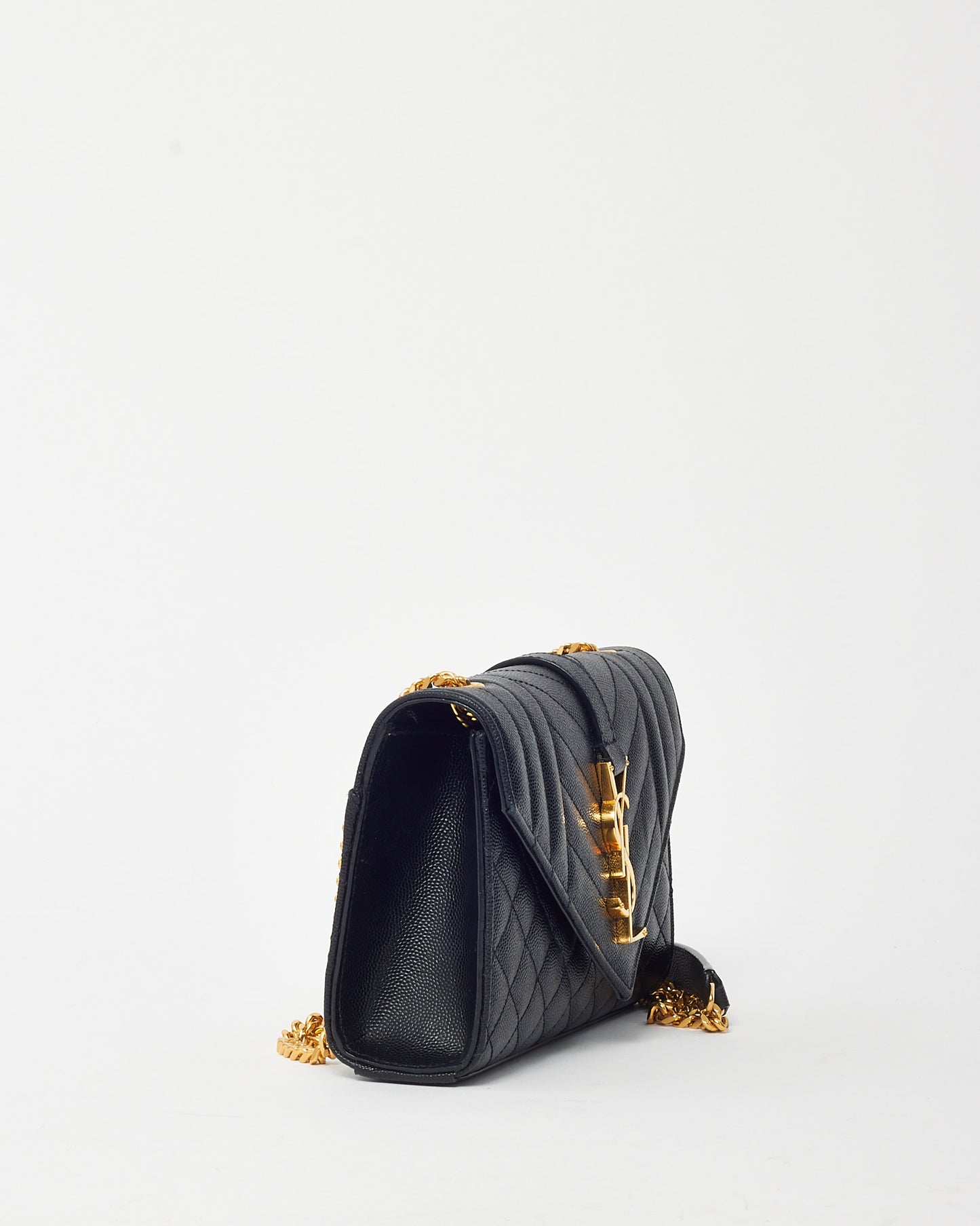 Saint Laurent Black Quilted Grain de Poudre YSL Small Envelope Bag GHW