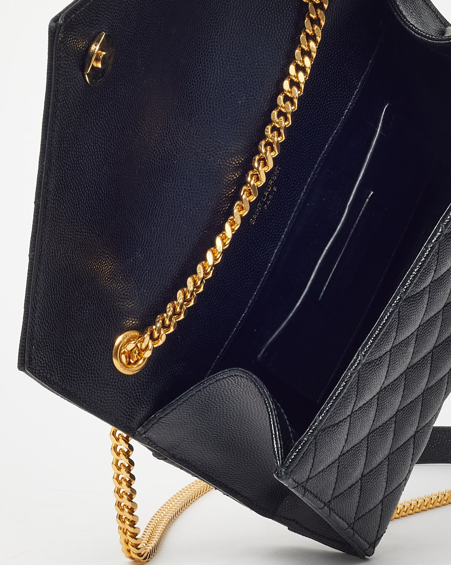 Saint Laurent Black Quilted Grain de Poudre YSL Small Envelope Bag GHW