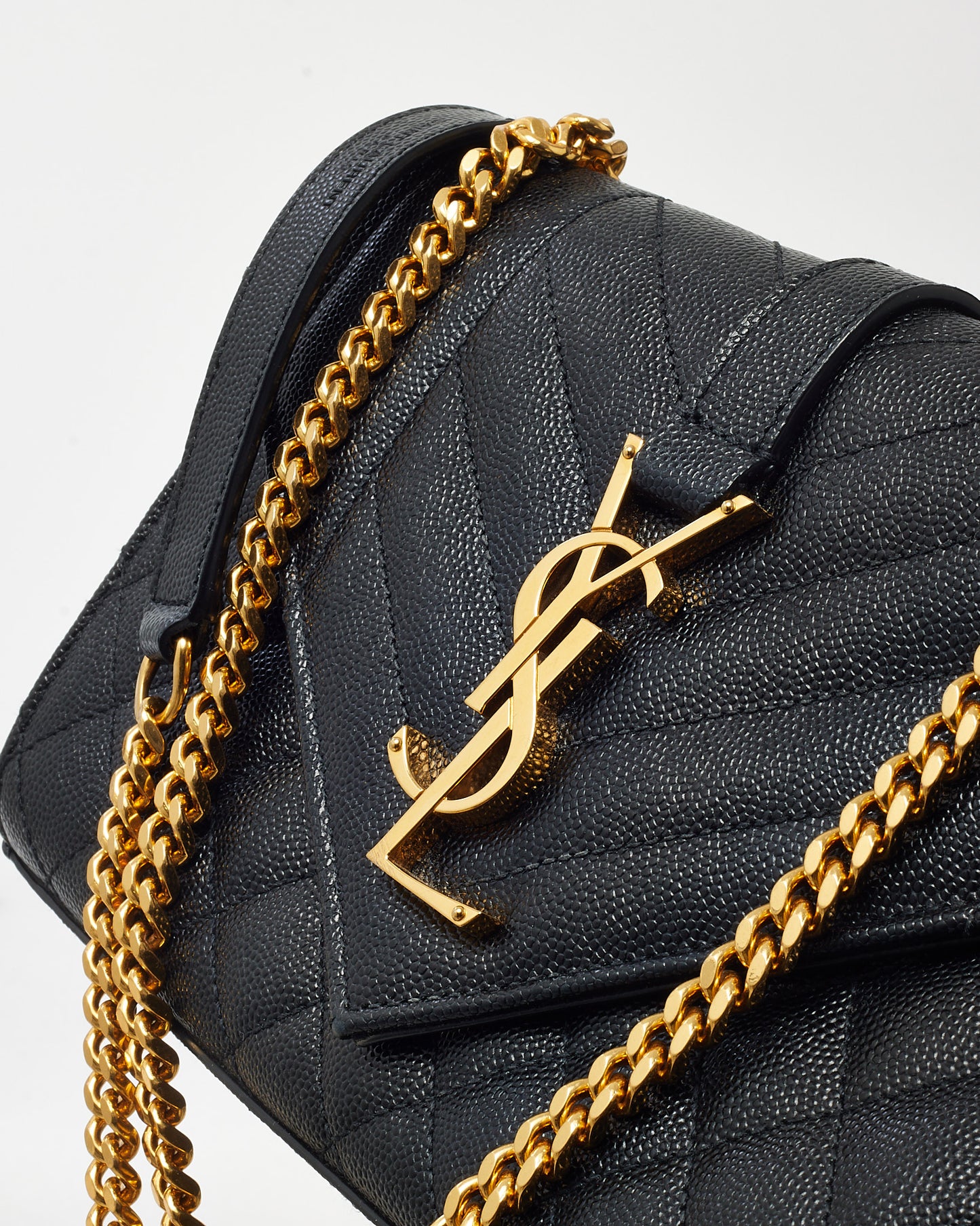 Saint Laurent Black Quilted Grain de Poudre YSL Small Envelope Bag GHW