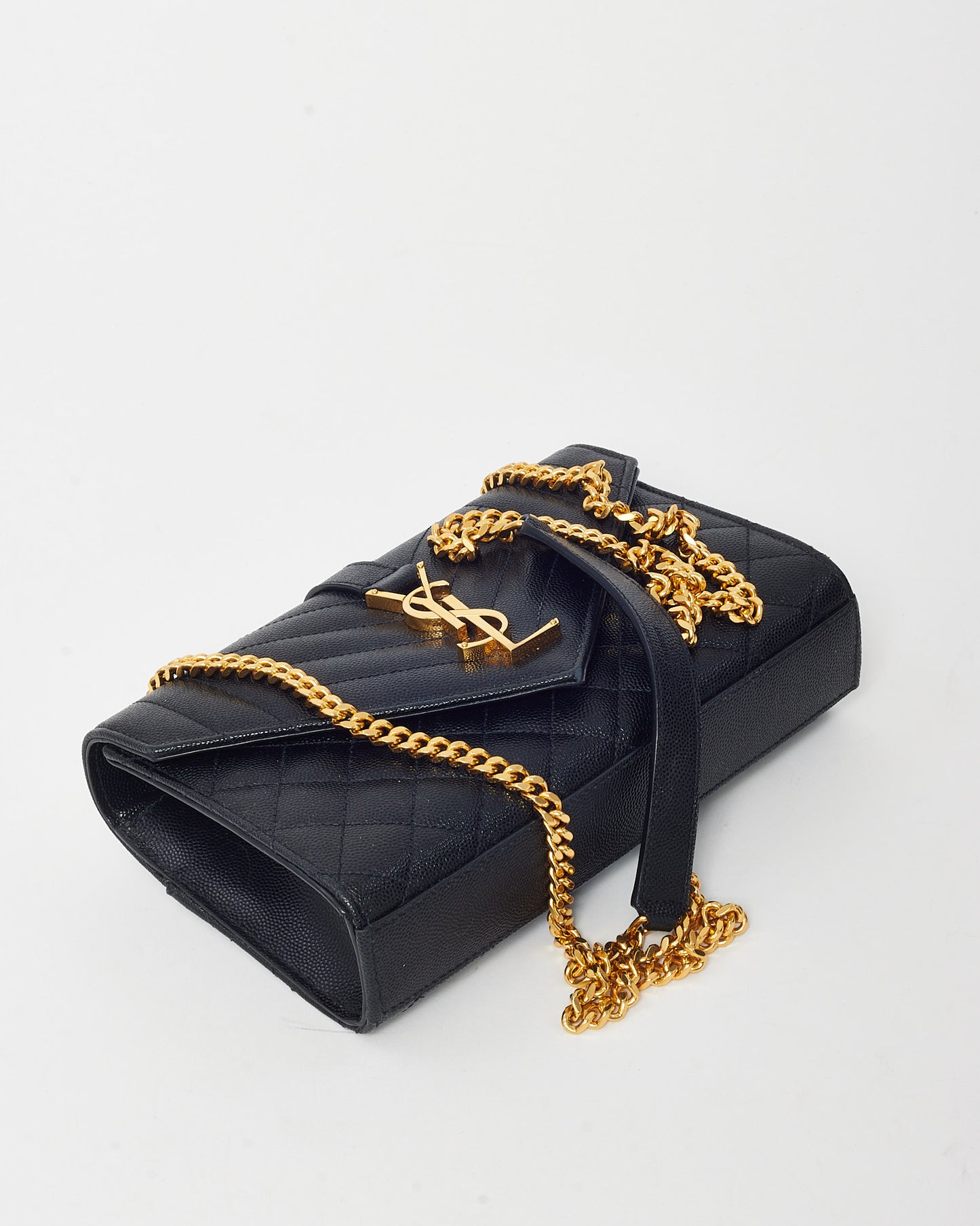 Saint Laurent Black Quilted Grain de Poudre YSL Small Envelope Bag GHW