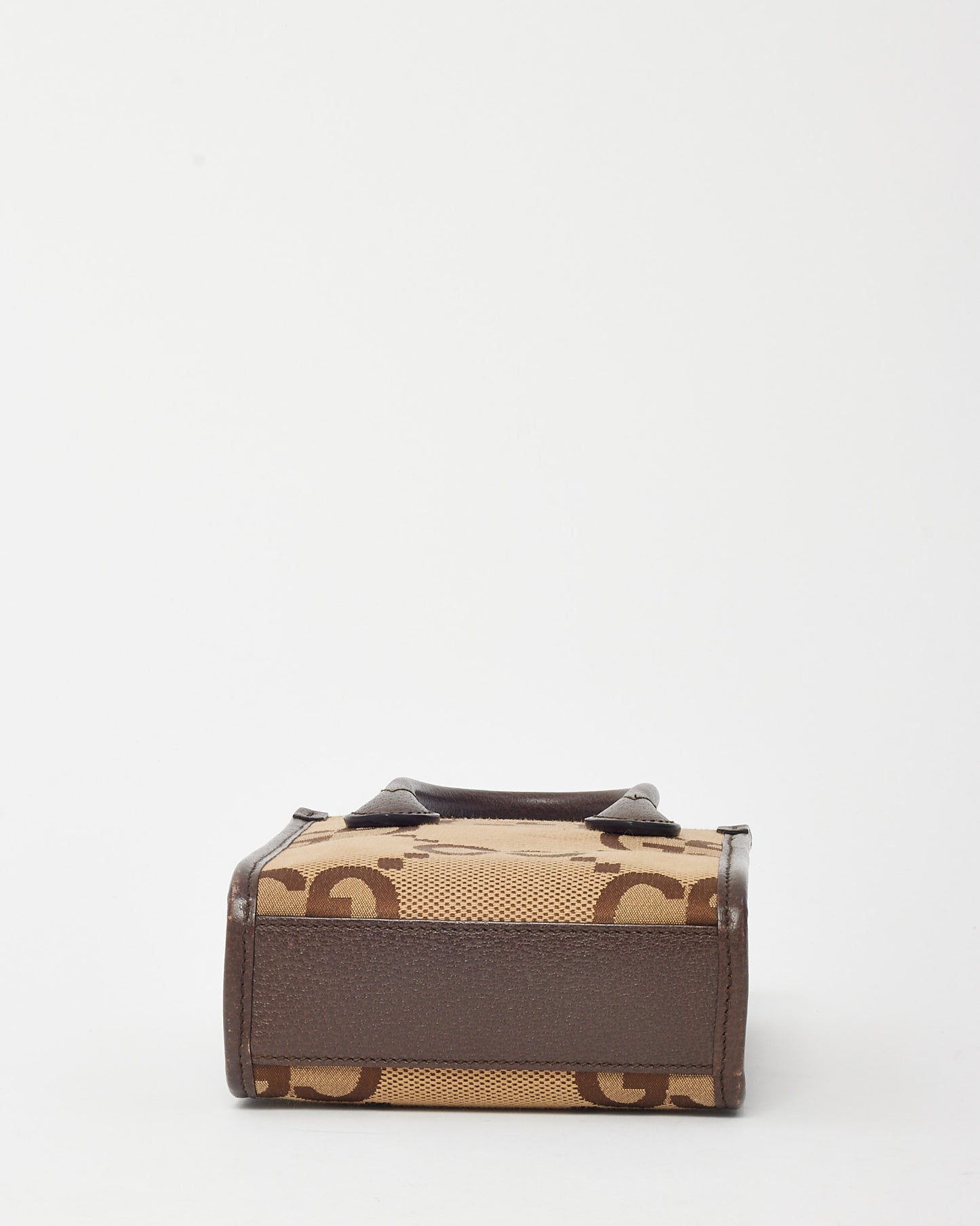 Gucci Beige and Brown Jumbo GG Monogram Canvas Mini 2Way Tote with Web Strap