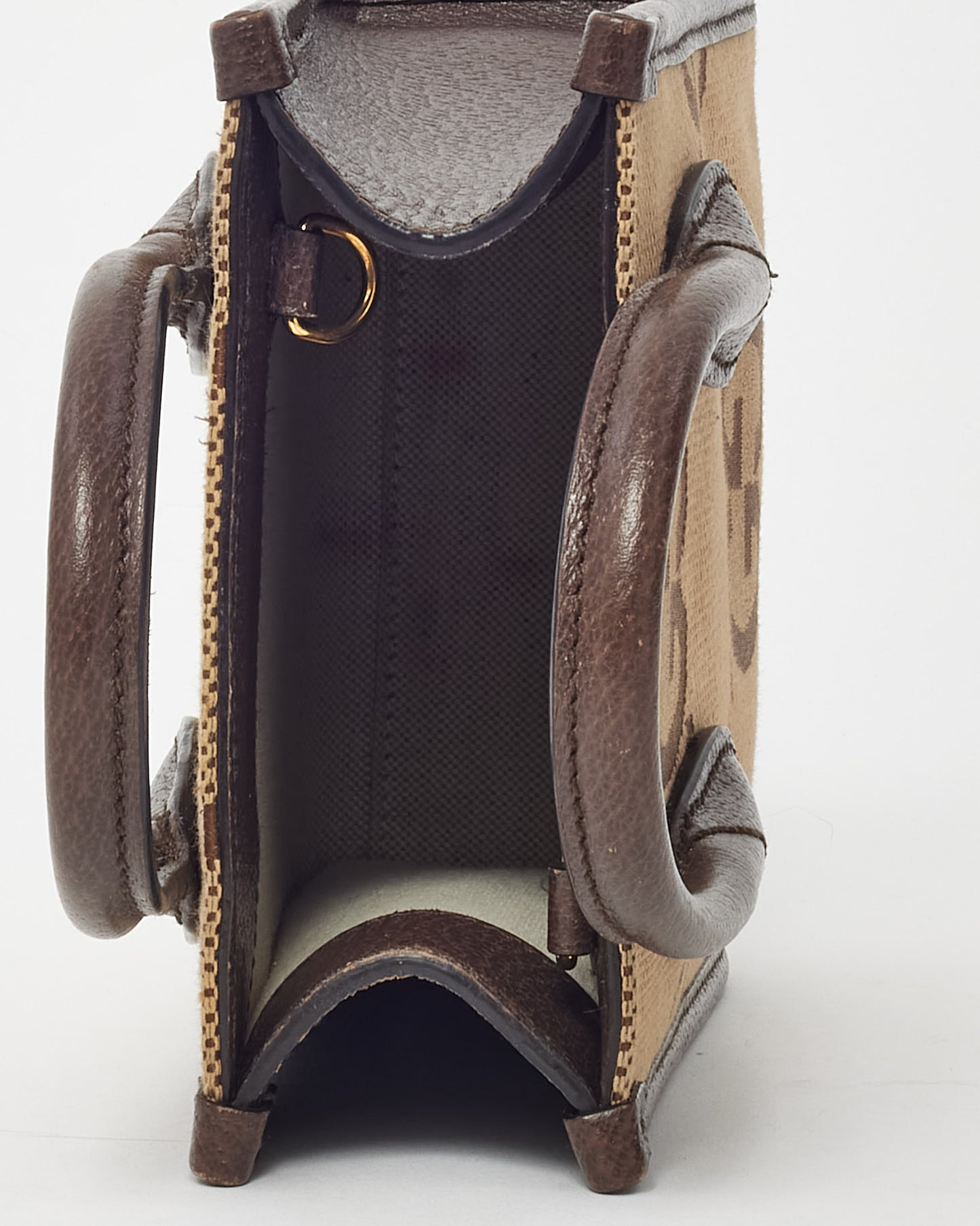 Gucci Beige and Brown Jumbo GG Monogram Canvas Mini 2Way Tote with Web Strap