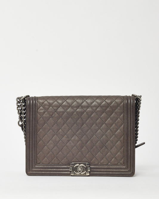 Chanel Grey Aged Quilted Calfskin Leather XL Boy Bag SHW