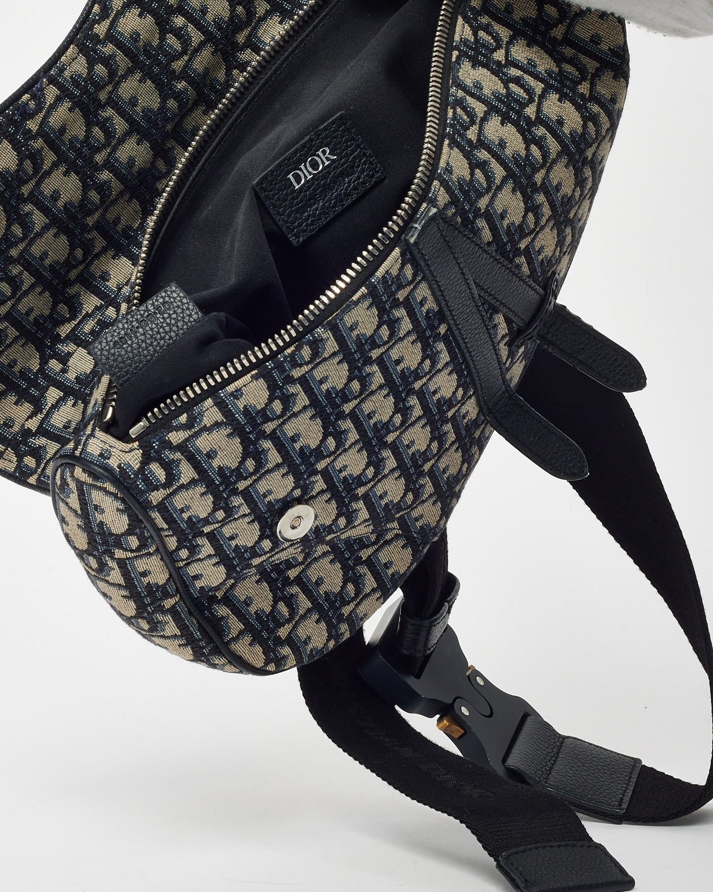 Dior Men's Beige and Black Dior Navy Oblique Jacquard Canvas Saddle Bag