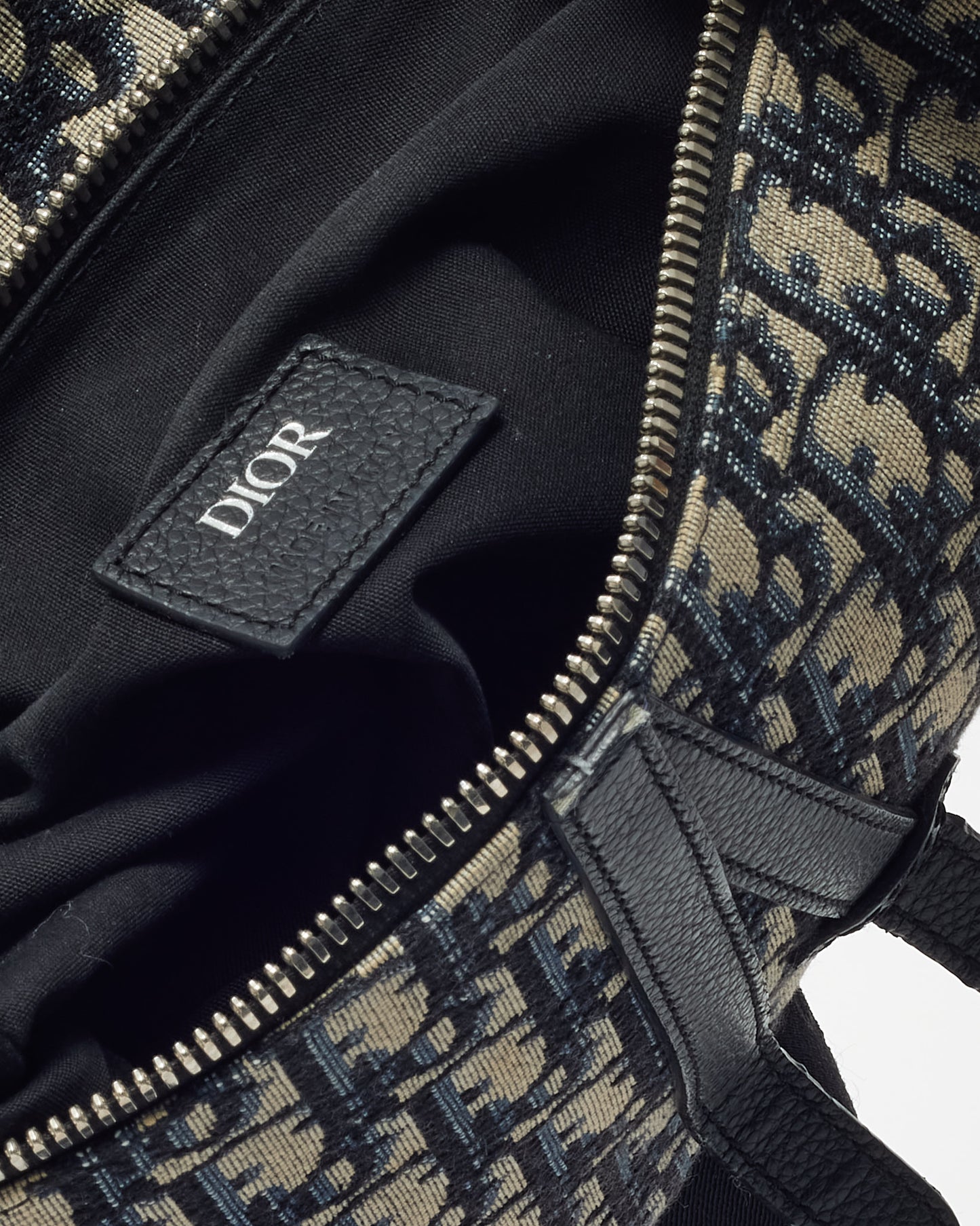 Dior Men's Beige and Black Dior Navy Oblique Jacquard Canvas Saddle Bag