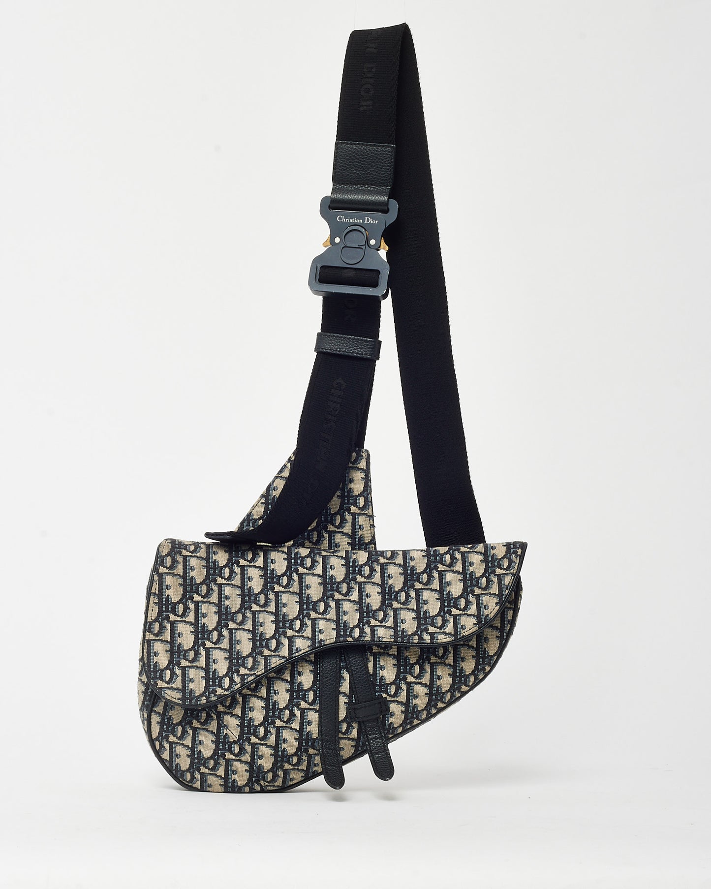 Dior Men's Beige and Black Dior Navy Oblique Jacquard Canvas Saddle Bag