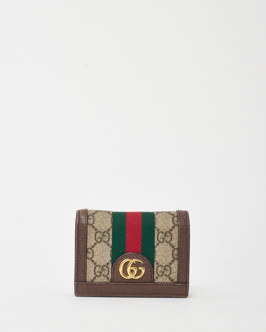 Gucci Brown and Beige GG Monogram Supreme Canvas Ophidia Card Case Wallet