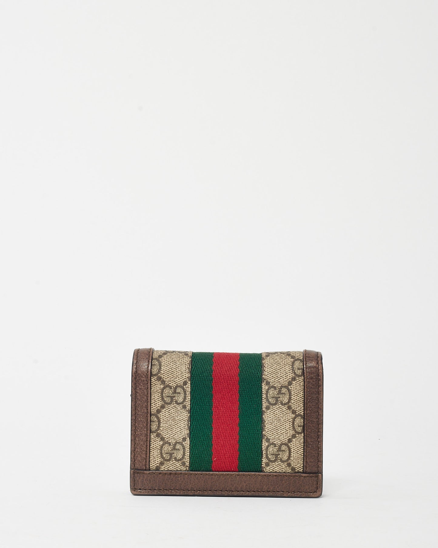 Gucci Brown and Beige GG Monogram Supreme Canvas Ophidia Card Case Wallet