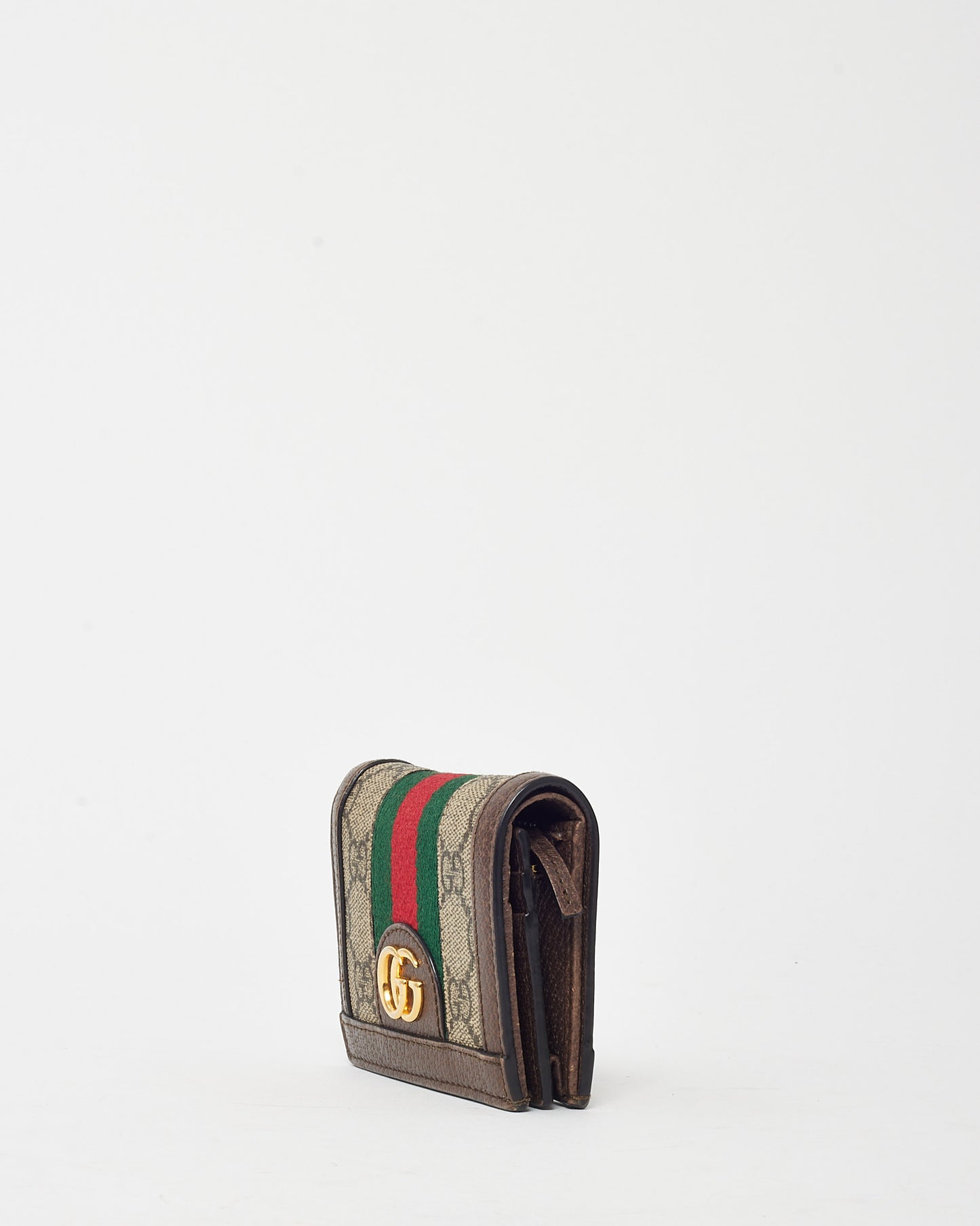 Gucci Brown and Beige GG Monogram Supreme Canvas Ophidia Card Case Wallet