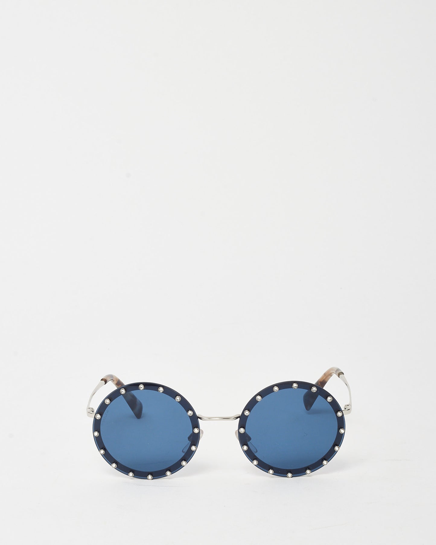 Valentino Black/Blue Lens Rhinestone Crystal Embellished Round Sunglasses VA2010/B
