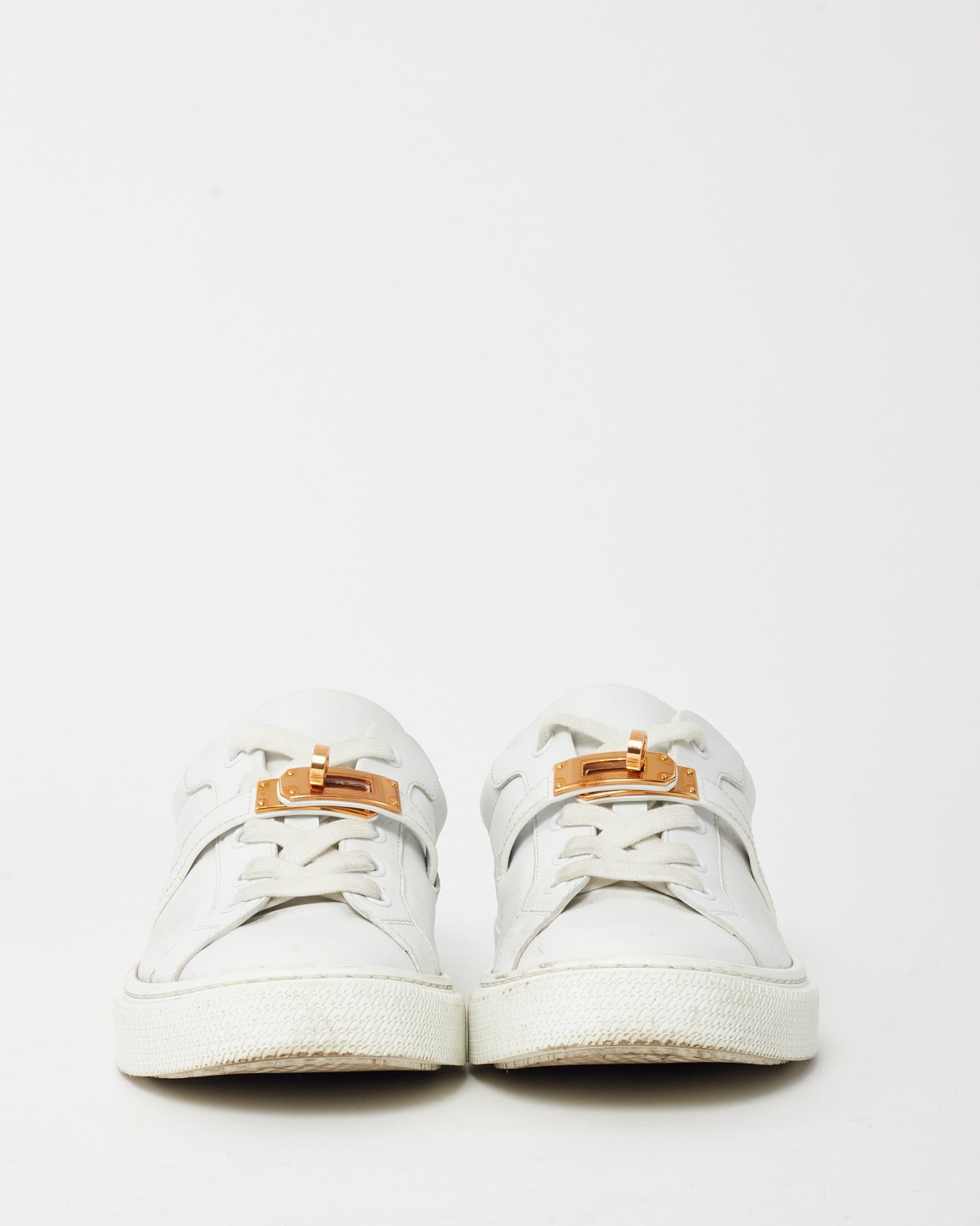 Hermès White Leather RGHW Kelly Buckle Day Sneakers - 36