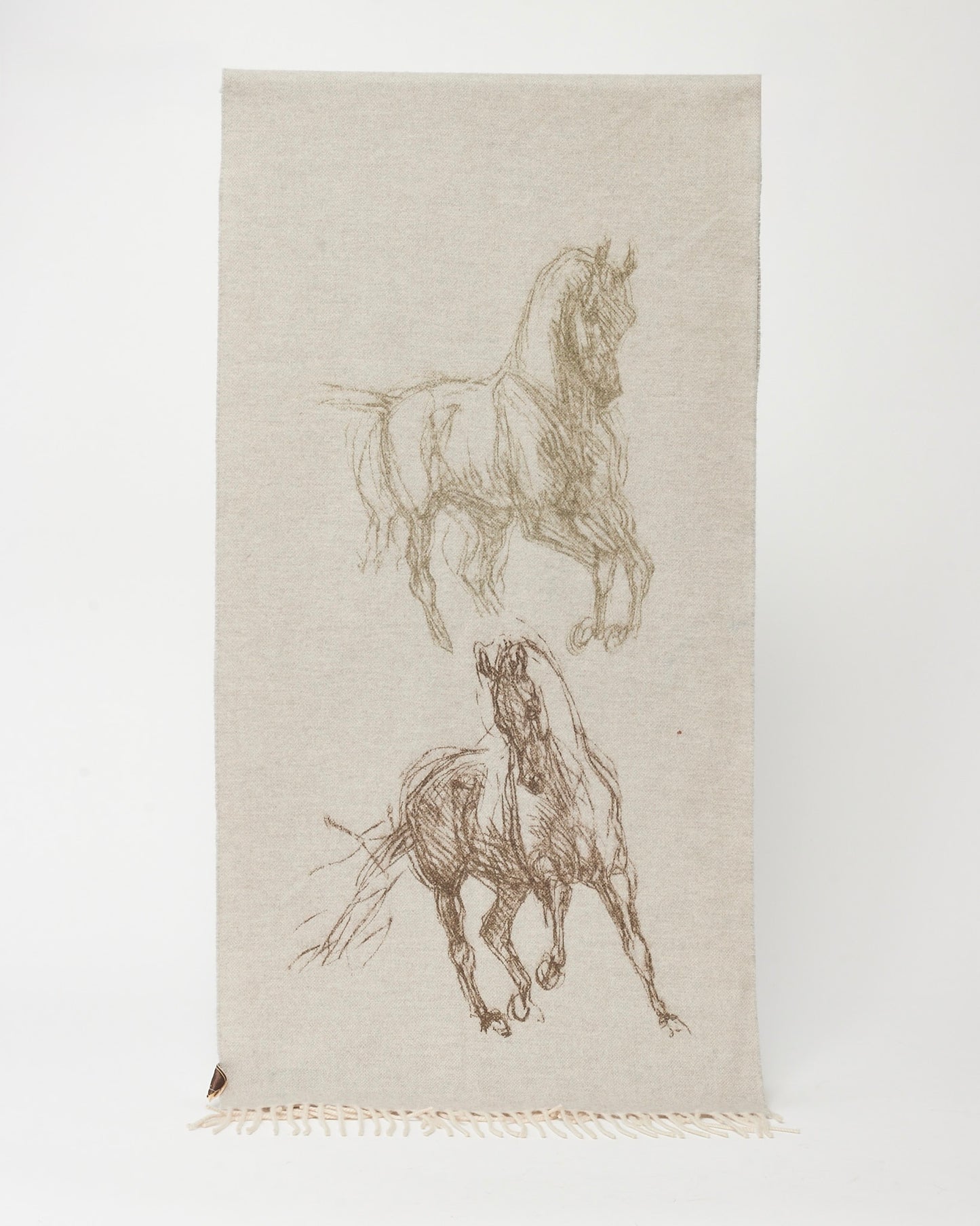 Hermès Cream and Grey Cashmere Horse Pirouette au Galop Muffler Scarf