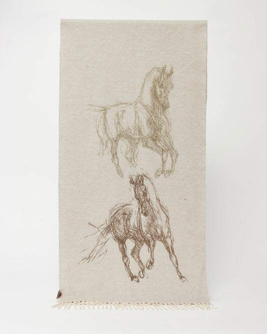 Hermès Cream and Grey Cashmere Horse Pirouette au Galop Muffler Scarf