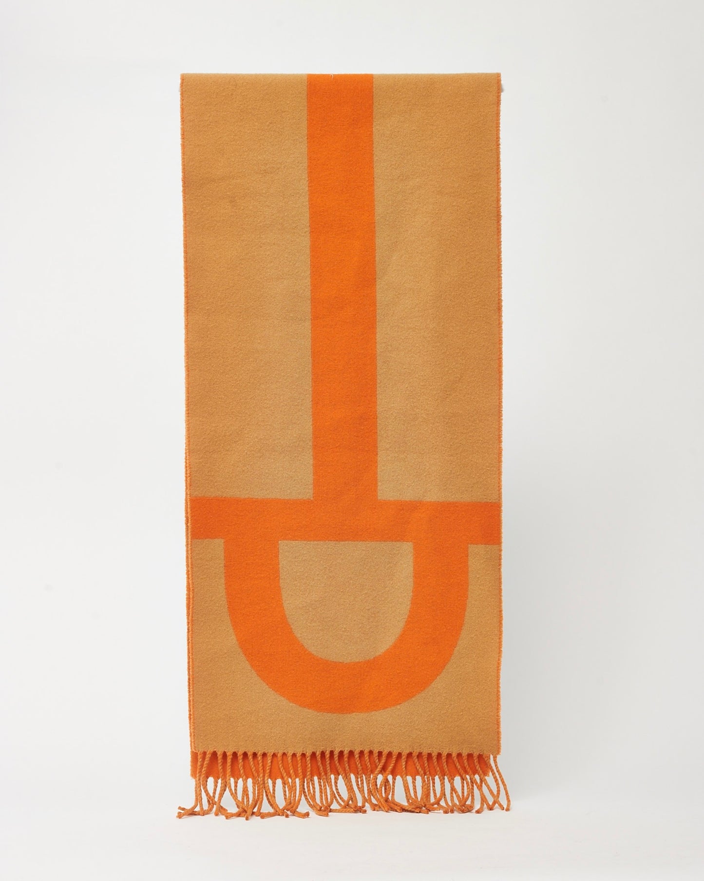Hermès Tan and Orange Cashmere Casaque Grand Mors Muffler Scarf