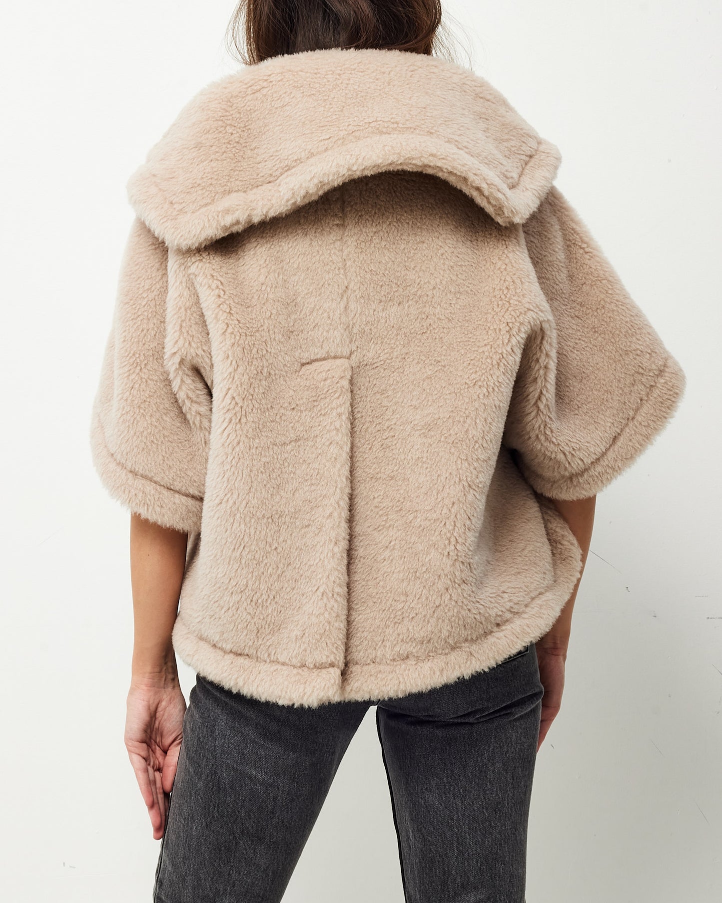 Max Mara Beige/Pink Teddy Short-Sleeve Cropped Jacket/Cape - S/M